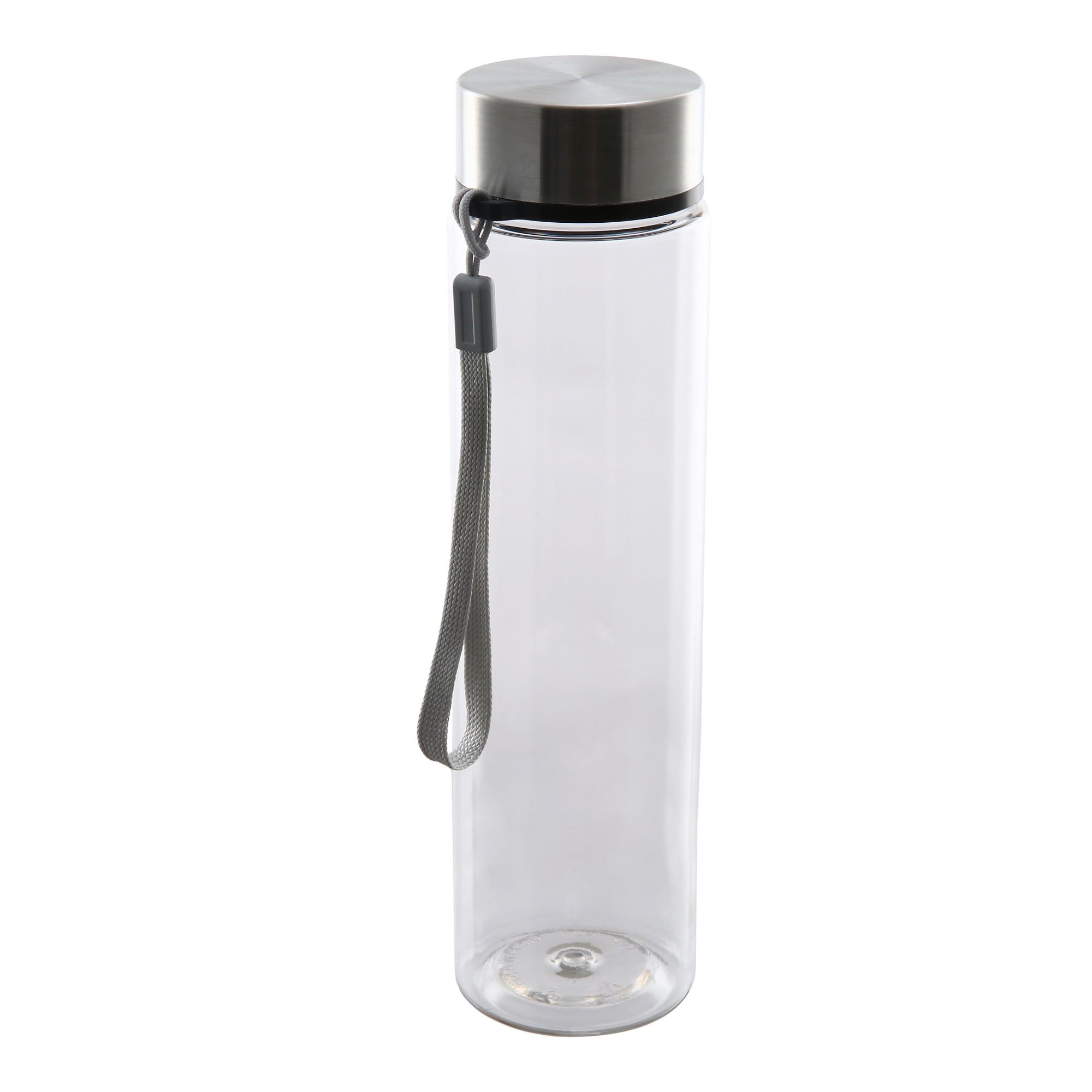 Mainstays Durable Plastic Water Container with Stainless Steel Screw Cap and Carry Strap (Clear, 18 oz) fgjok