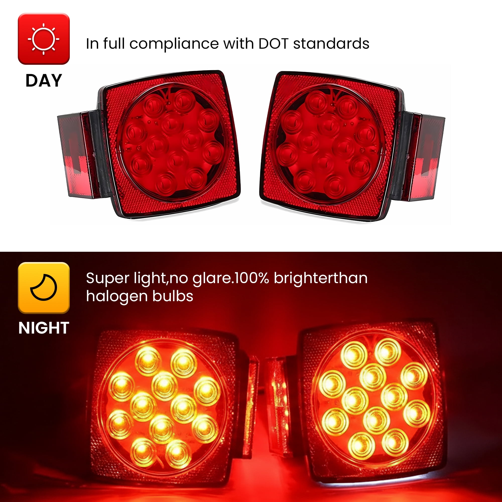 DAYBETTER 12V LED Trailer Light Kit, Submersible Waterproof Tail Lights for Boat RV Truck (Red, 25 ft Harness) movis