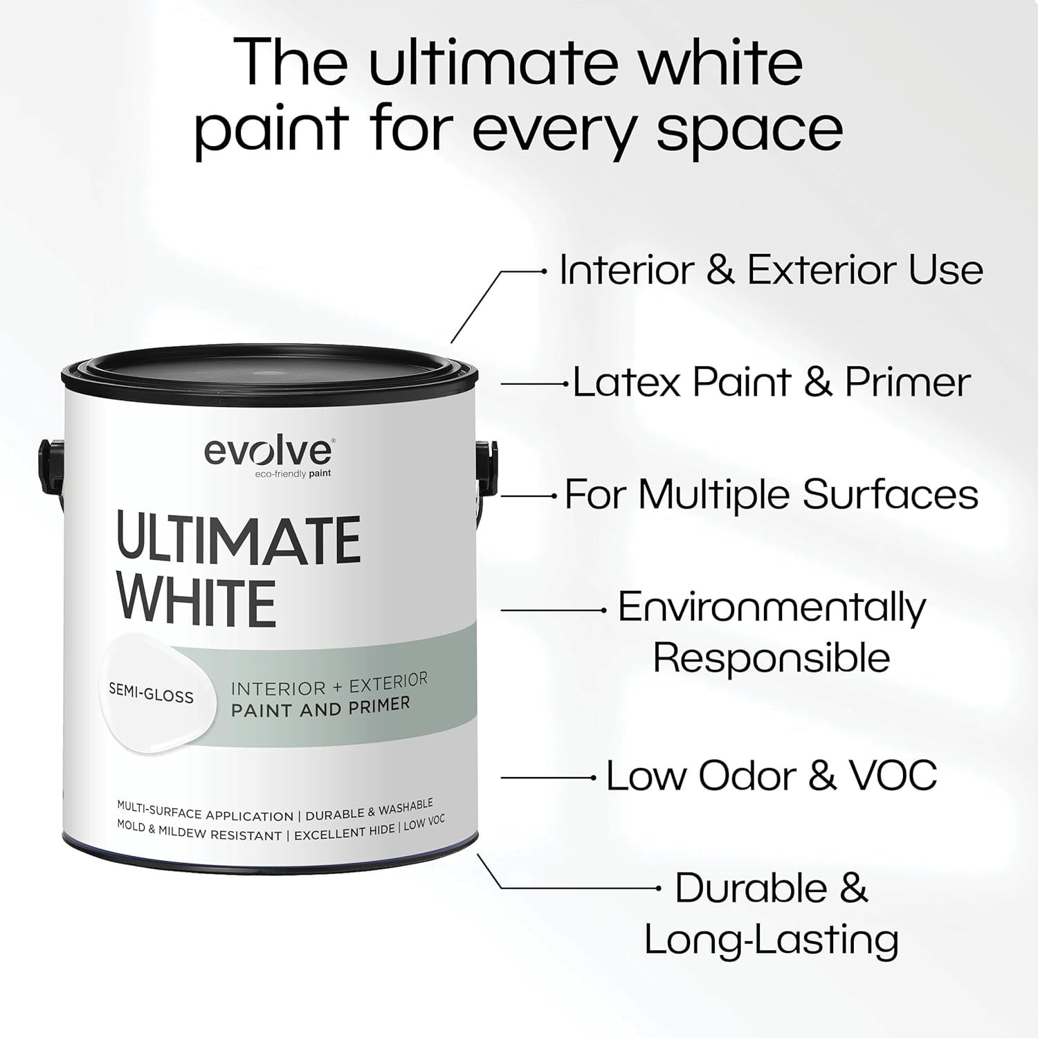 Evolve Ultimate Latex Paint & Primer, Semi-Gloss Finish, Interior & Exterior (White, 128 fl oz) h5ukr