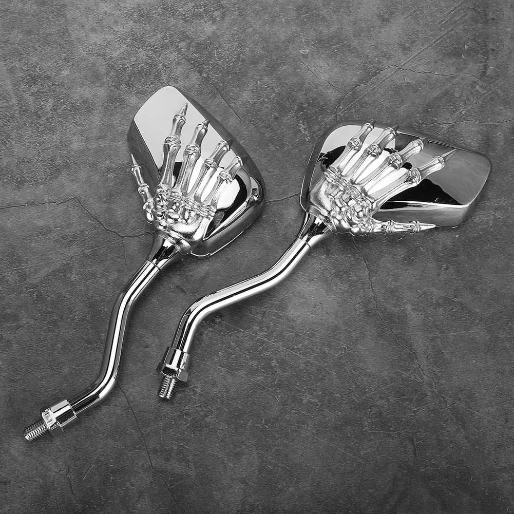 Fyydes Motorcycle Rearview Mirrors Skeleton Skull Hand Design (Chrome, 2 Pack) o6e32