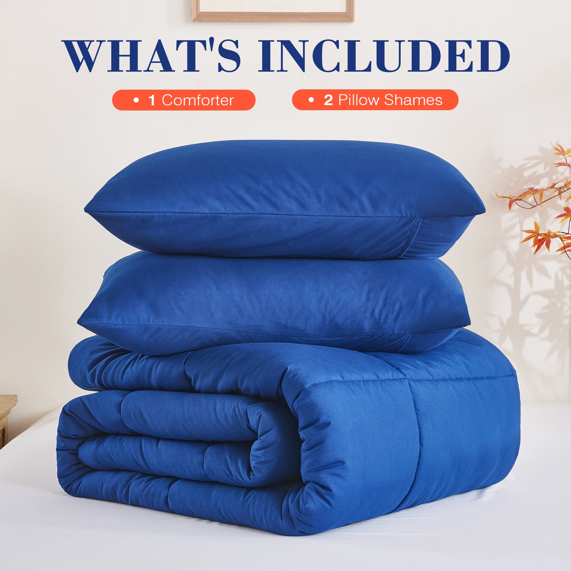 Mosluna Queen Comforter Set, 3-Piece Quilted Bedding with 2 Pillow Shams, All-Season Down Alternative (Navy Blue, 88 in x 88 in) rd9bg