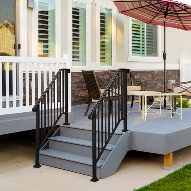 Zimtown Outdoor Galvanized Iron Handrail for 3-4 Steps, Heavy-Duty Rustproof Metal Railing (Matte Black, 1 Pack) 4v39t