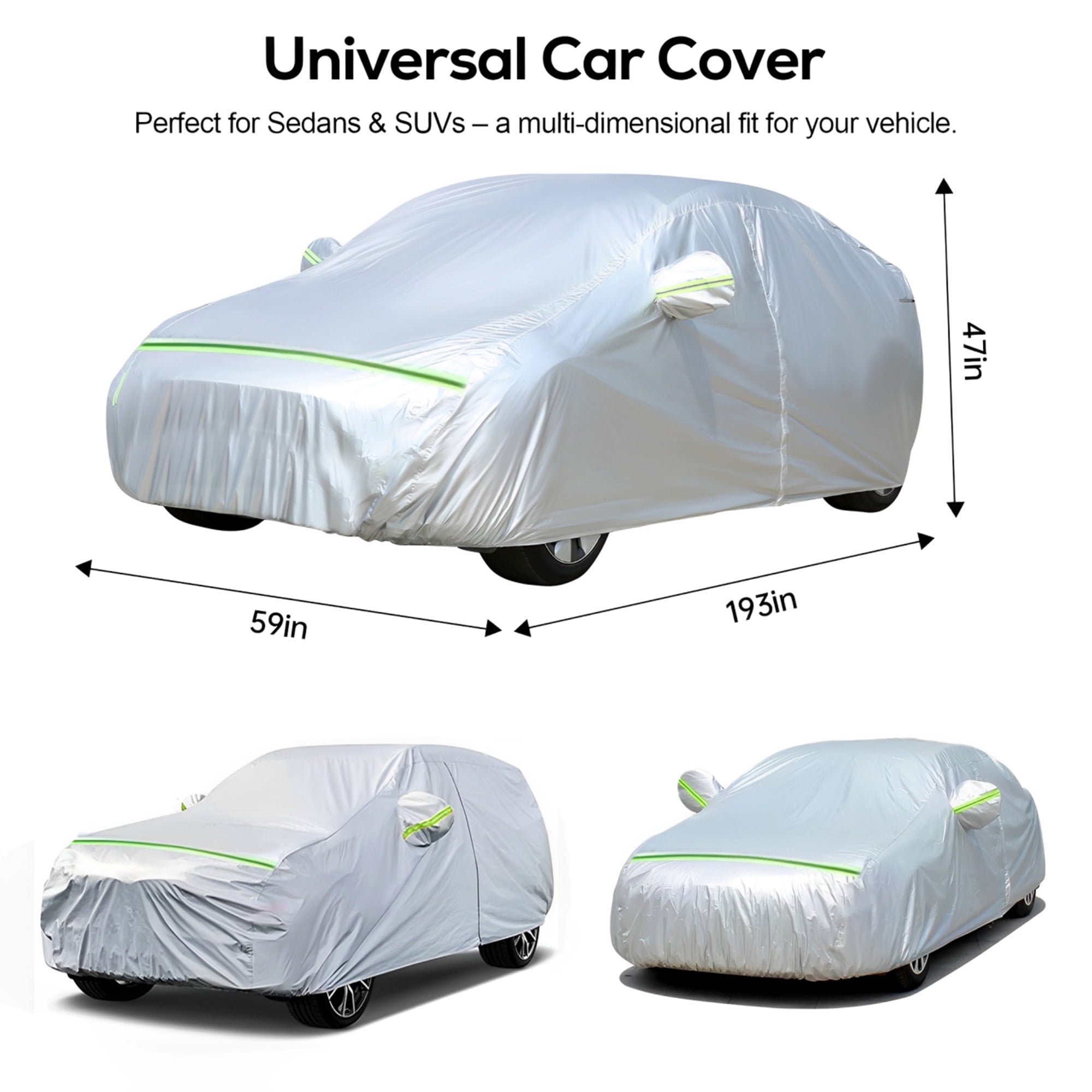 Floray All-Weather Waterproof Car Cover with Zipper Door (Silver, 193 in L x 59 in W x 47 in H) 7gidv