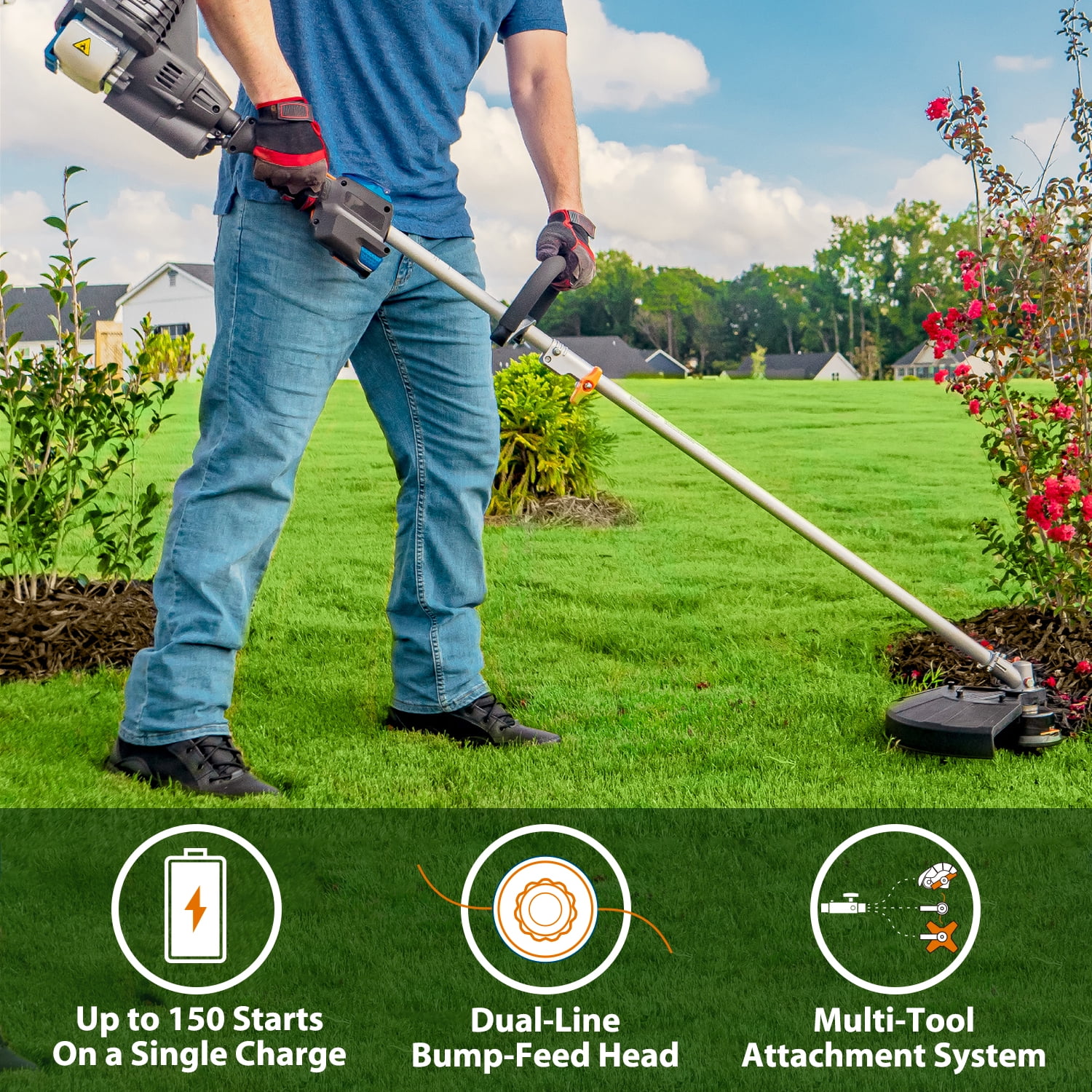 LawnMaster Gas Grass Trimmer with Electric Start, 25cc 2-Cycle Engine (Black, 17 in) sxifz