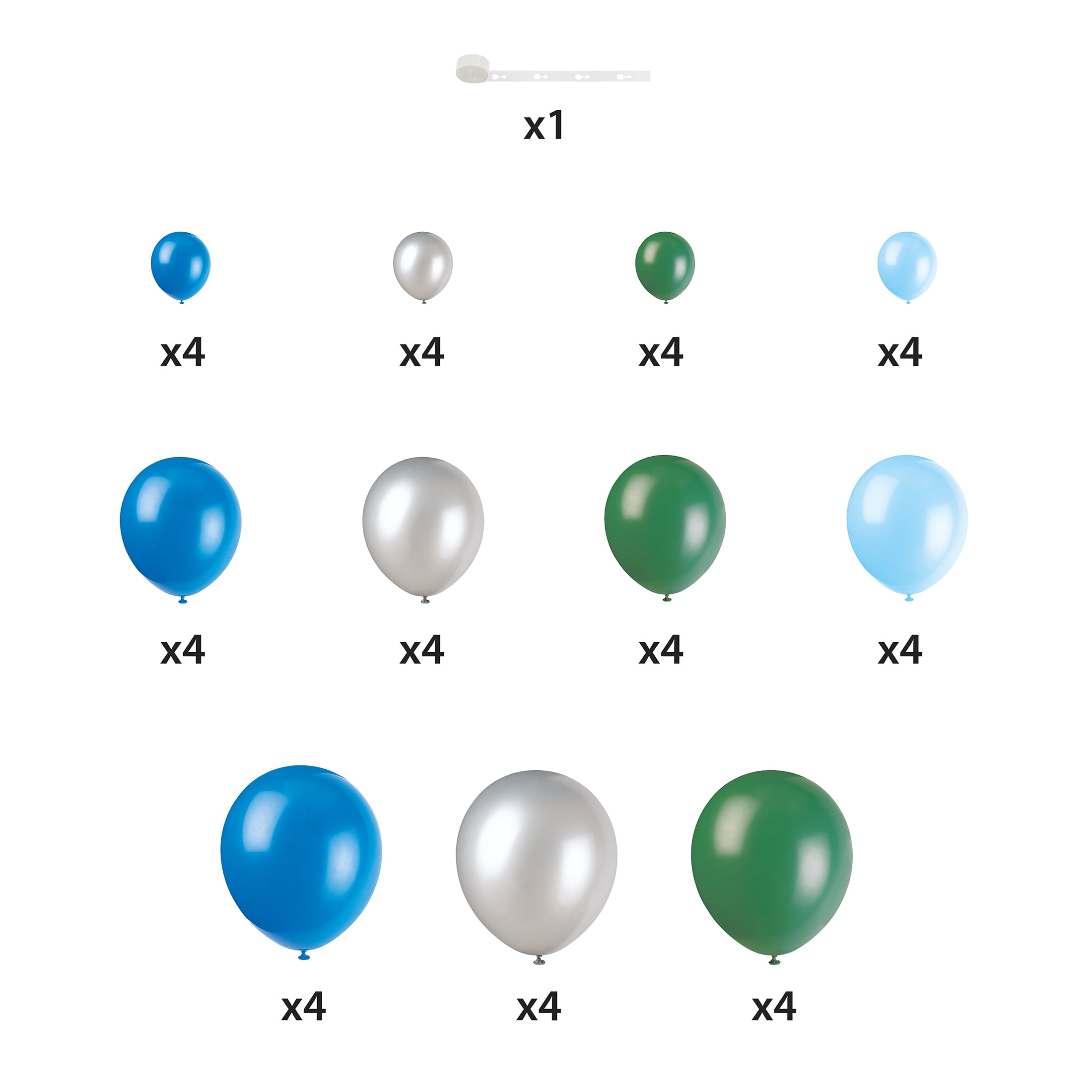 Way To Celebrate Latex Balloon Arch Kit, Party Decoration Set (Blue, Green, Silver, 36 Pieces) tegha