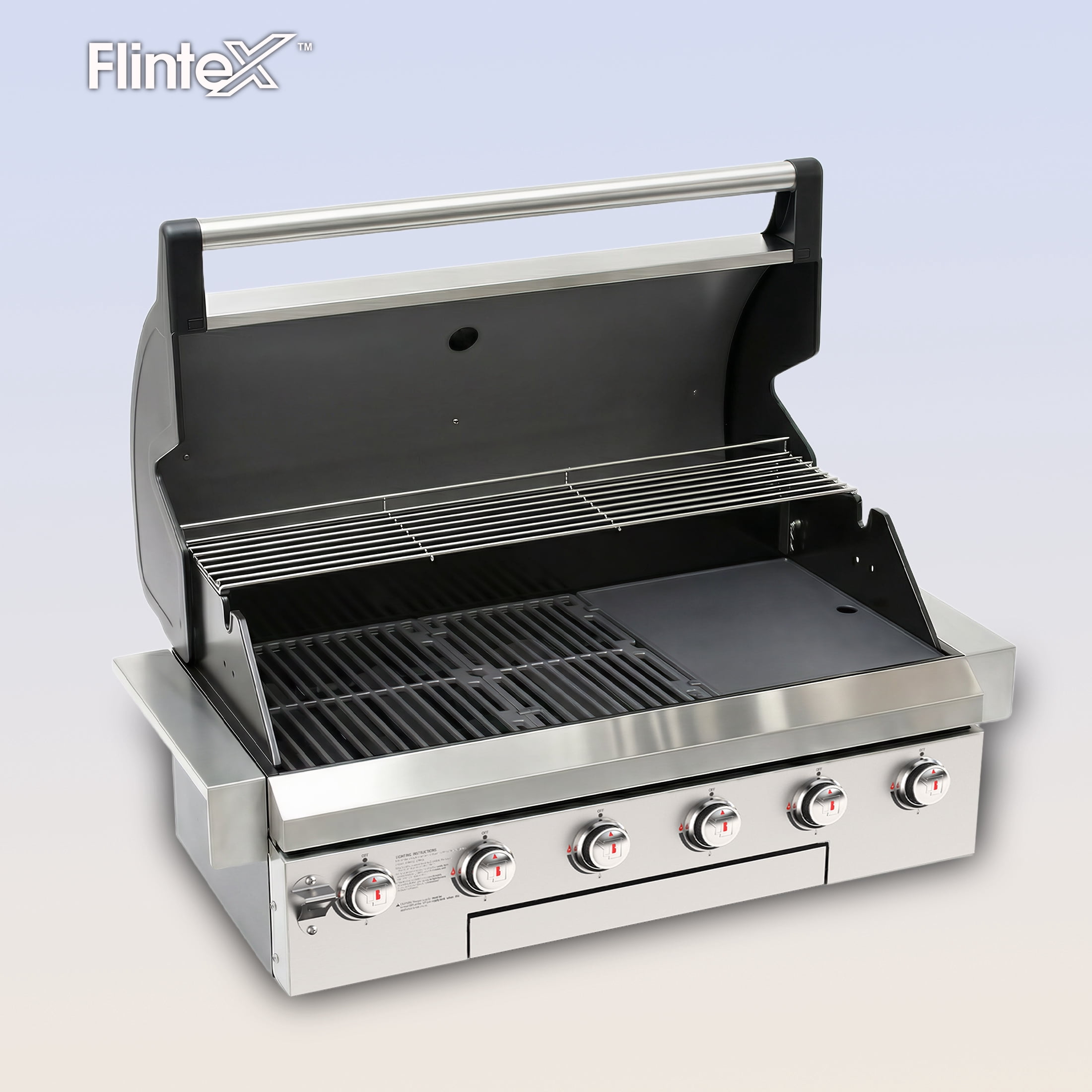 Flintex 6-Burner Built-In Gas Grill, Outdoor Kitchen BBQ Head with 859.8 sq in Cooking Area (Stainless Steel, 60,000 BTU) yyrio