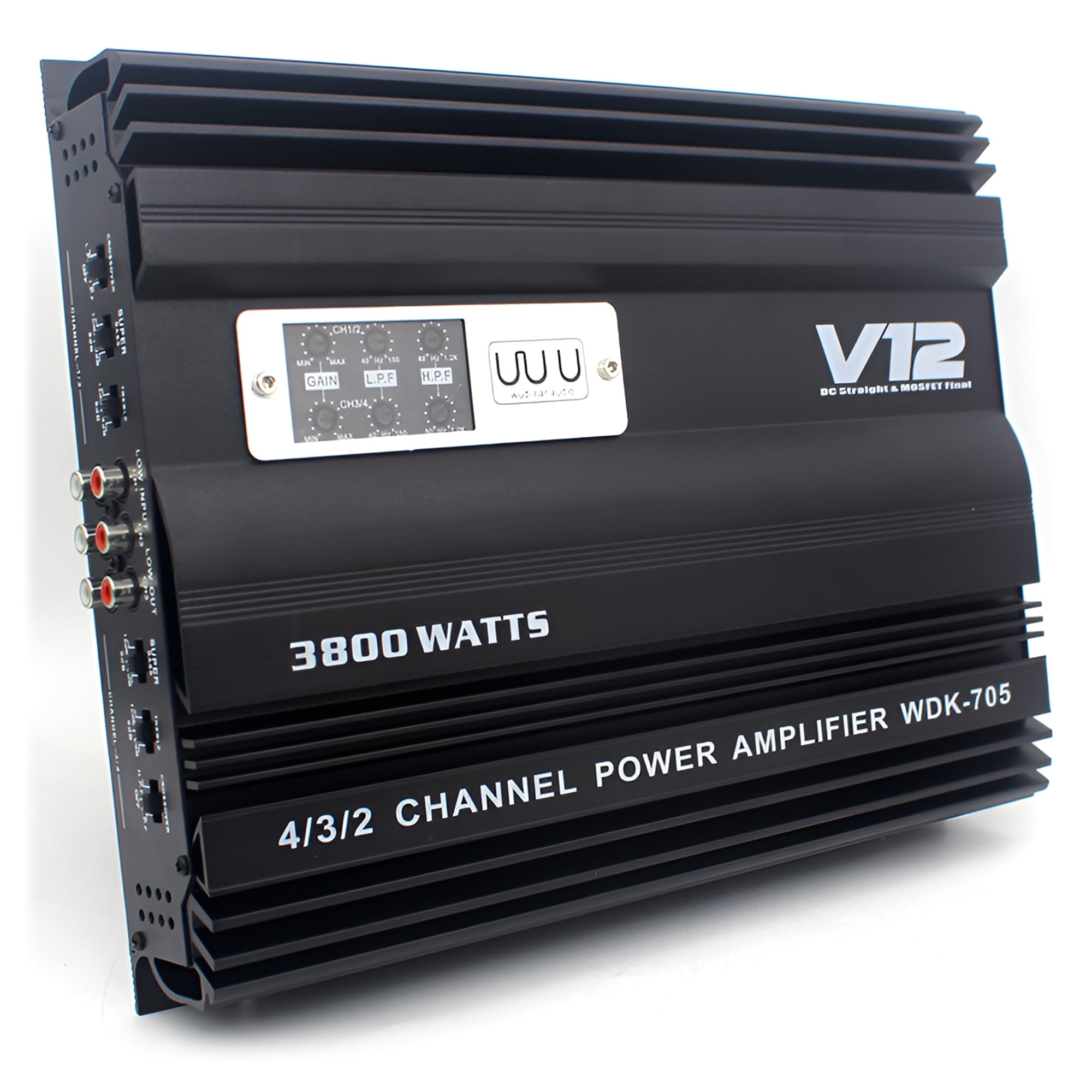 Pecham 3800W 4 Channel Car Amplifier, Digital Stereo Class A/B Audio Amp with Adjustable Bass Boost (Black, 12V) ndou7