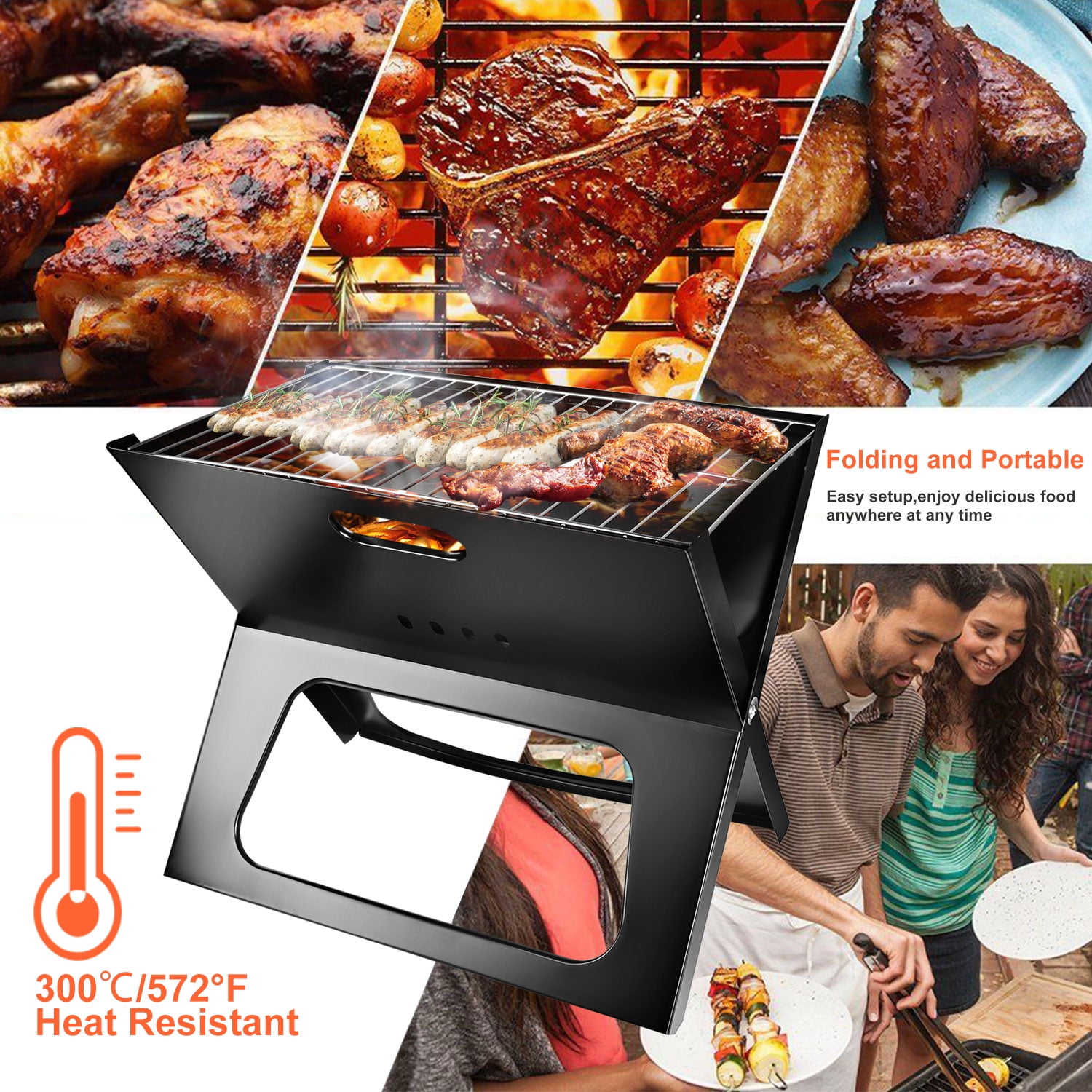 Imountek Portable Charcoal Grill, Foldable Outdoor Barbecue for Camping and Tailgating (Black, 17.1 x 11 x 14.8 in) 6effy