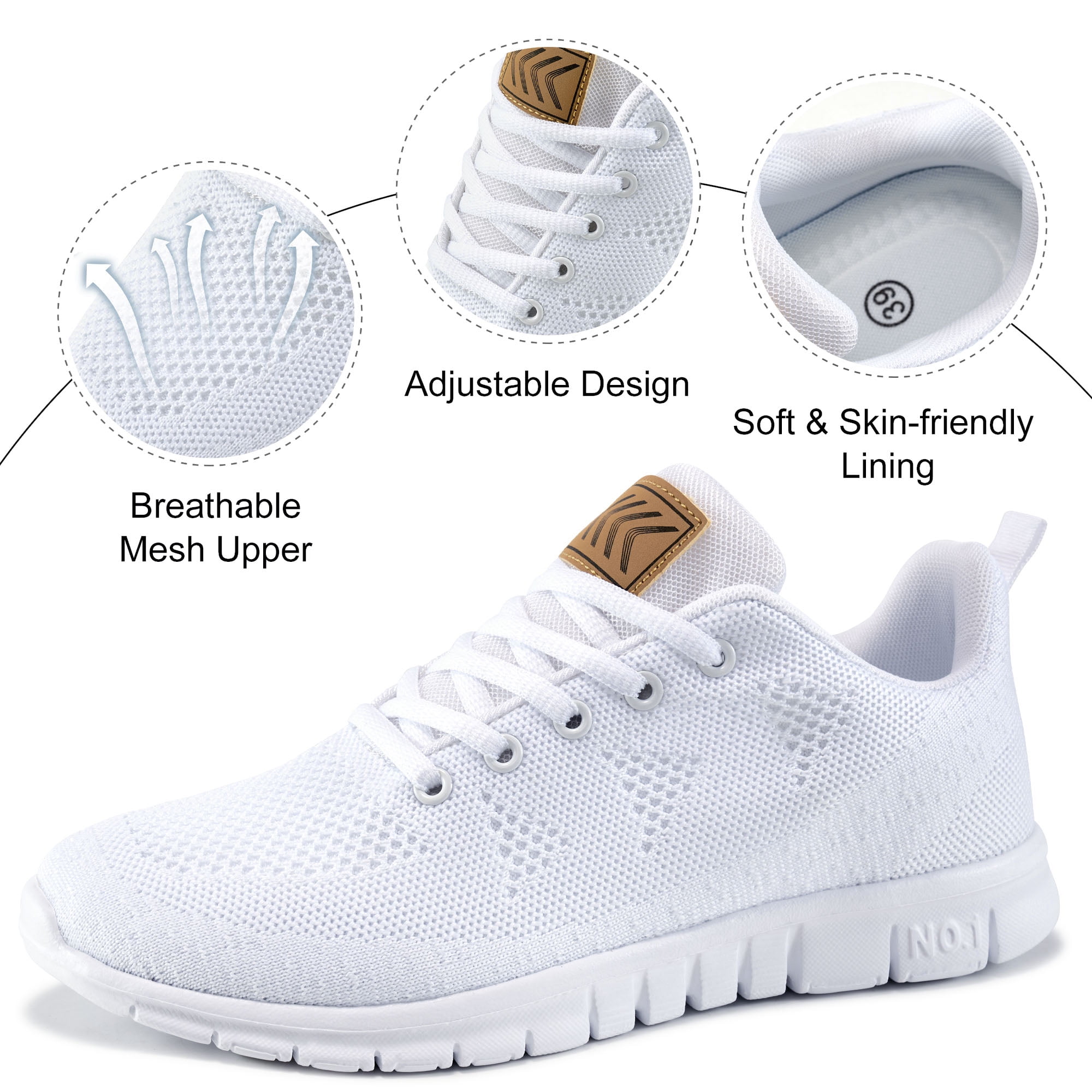 Ecetana Women Running Shoes Breathable Casual Sneakers Lightweight Walking Tennis Shoes (White, 8 US) vymno