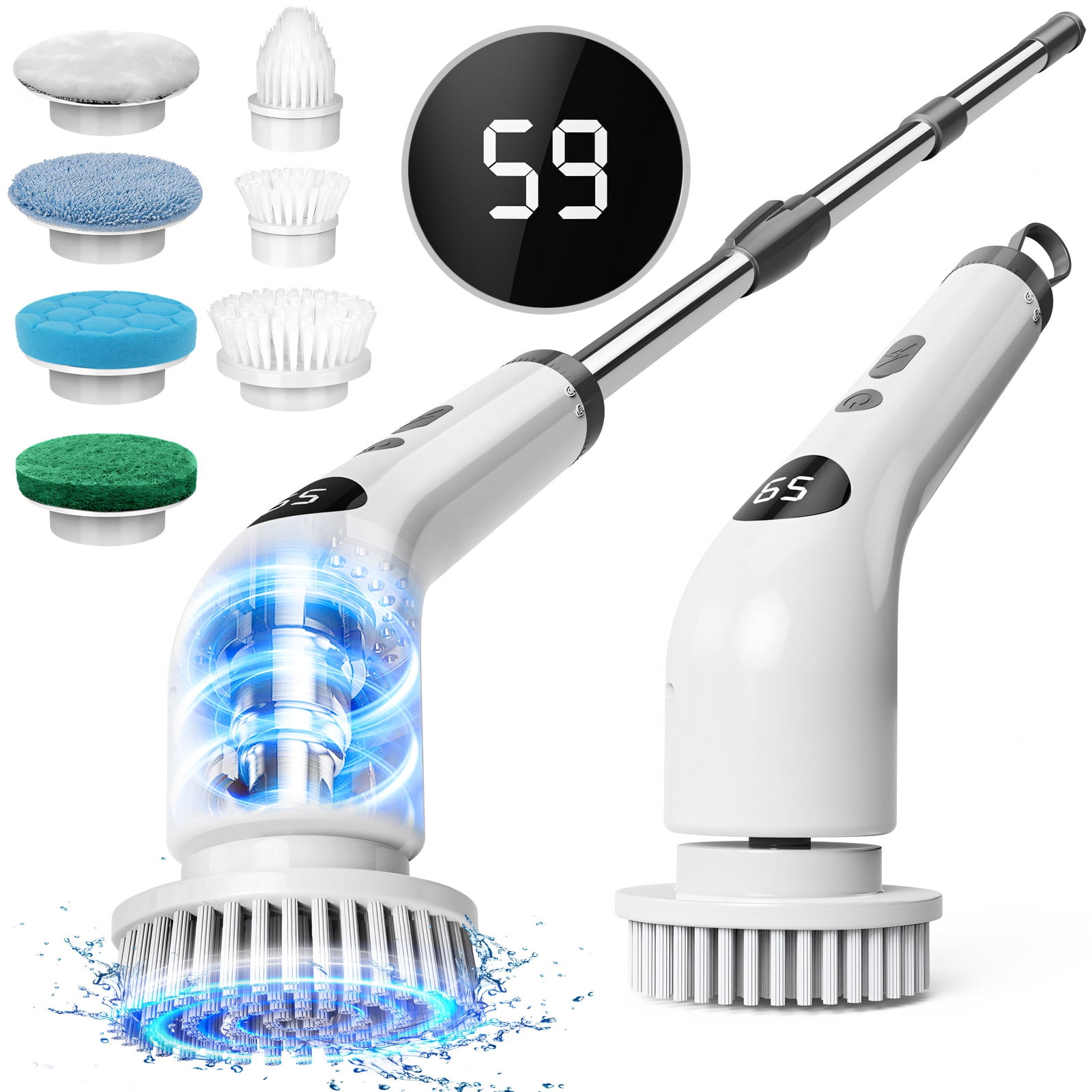 Amiluo Electric Spin Scrubber, Cordless Bathroom Cleaning Brush with Extension Handle and 7 Replaceable Heads (50 in) 2168s