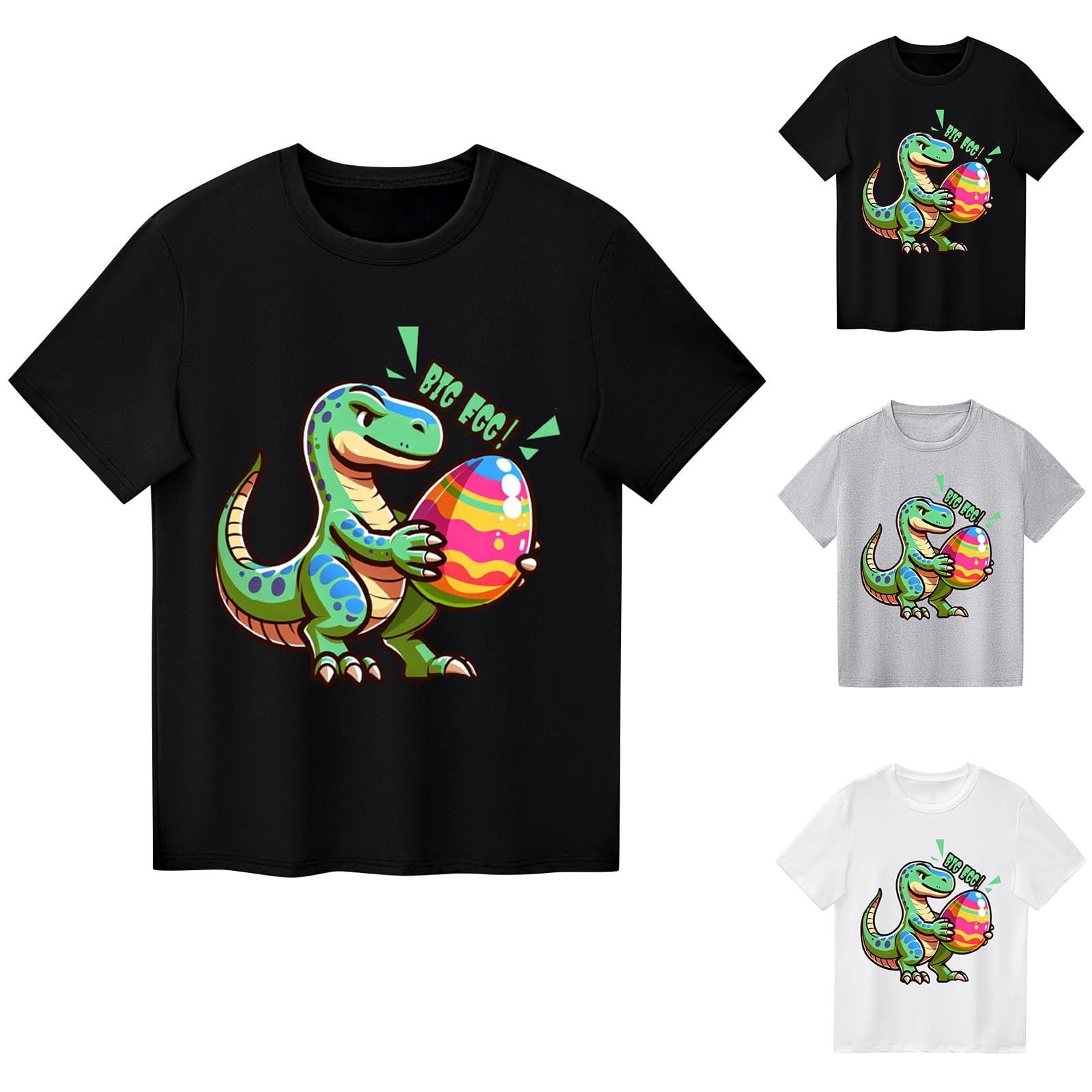QTBIUQ Kids Dinosaur Easter Graphic T-Shirt Soft Cotton Casual Summer Top (Black, 4T) szzbb