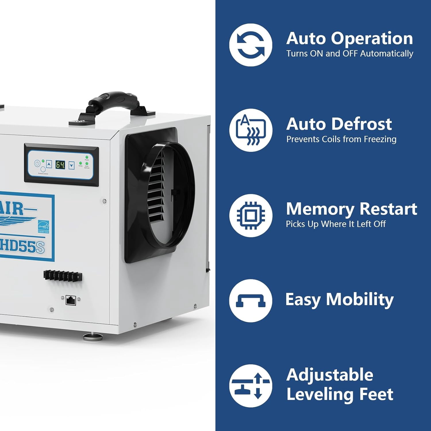 AlorAir Commercial Dehumidifier for Crawl Spaces and Basements, High-Capacity Moisture Removal with Auto Defrost (White, 120 Pints) agx7t