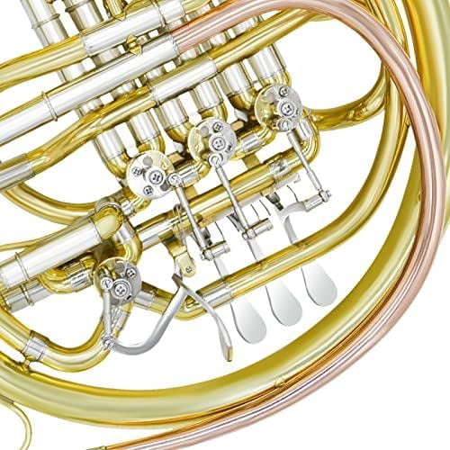 Chehery Double French Horn F/Bb 4-Key Brass Instrument with Case, Mouthpiece, and Cleaning Kit (Gold) o99eu
