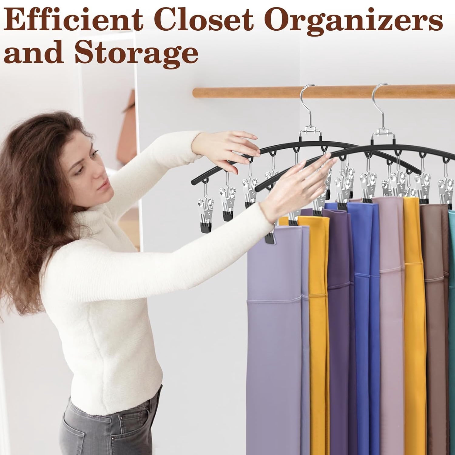Behome Pants Hangers with 10 Clips, Space Saving Closet Organizer for Leggings, Jeans, and Skirts (Black, 2 Pack, 14.37 x 8.66 in) soy39