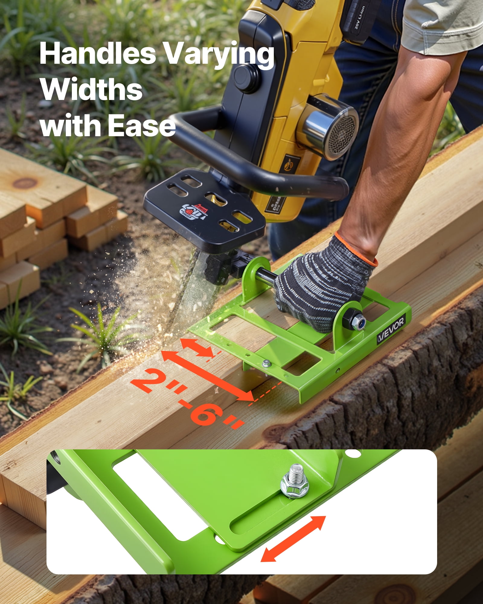 VEVOR Chainsaw Mill, Vertical Lumber Cutting Guide, Adjustable Timber Attachment for Woodworking (Green, 2-6 in Width) rq9tp