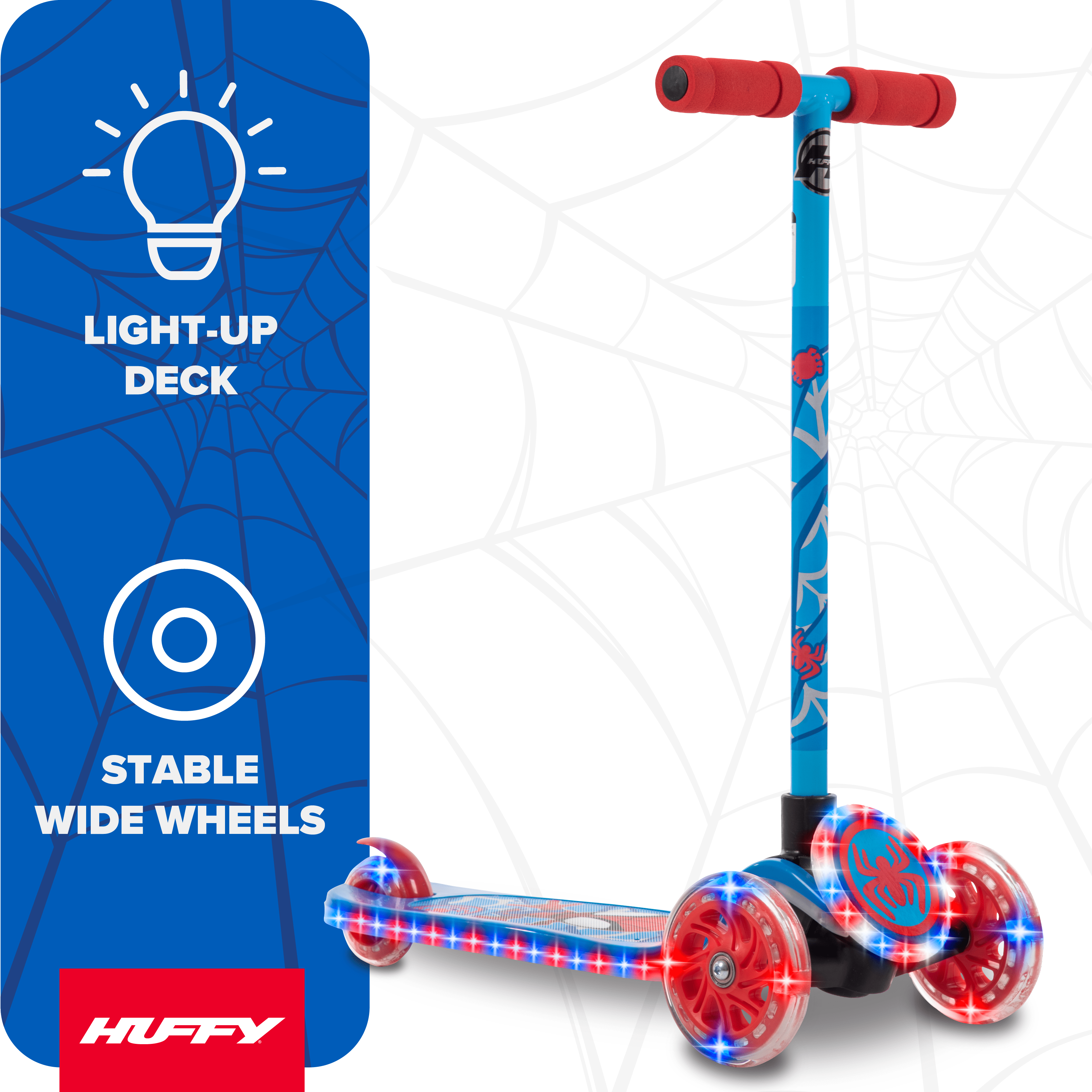 Huffy Marvel Spidey & His Amazing Friends Light-Up Toddler Scooter (Blue, 3-Wheel) 5vea2