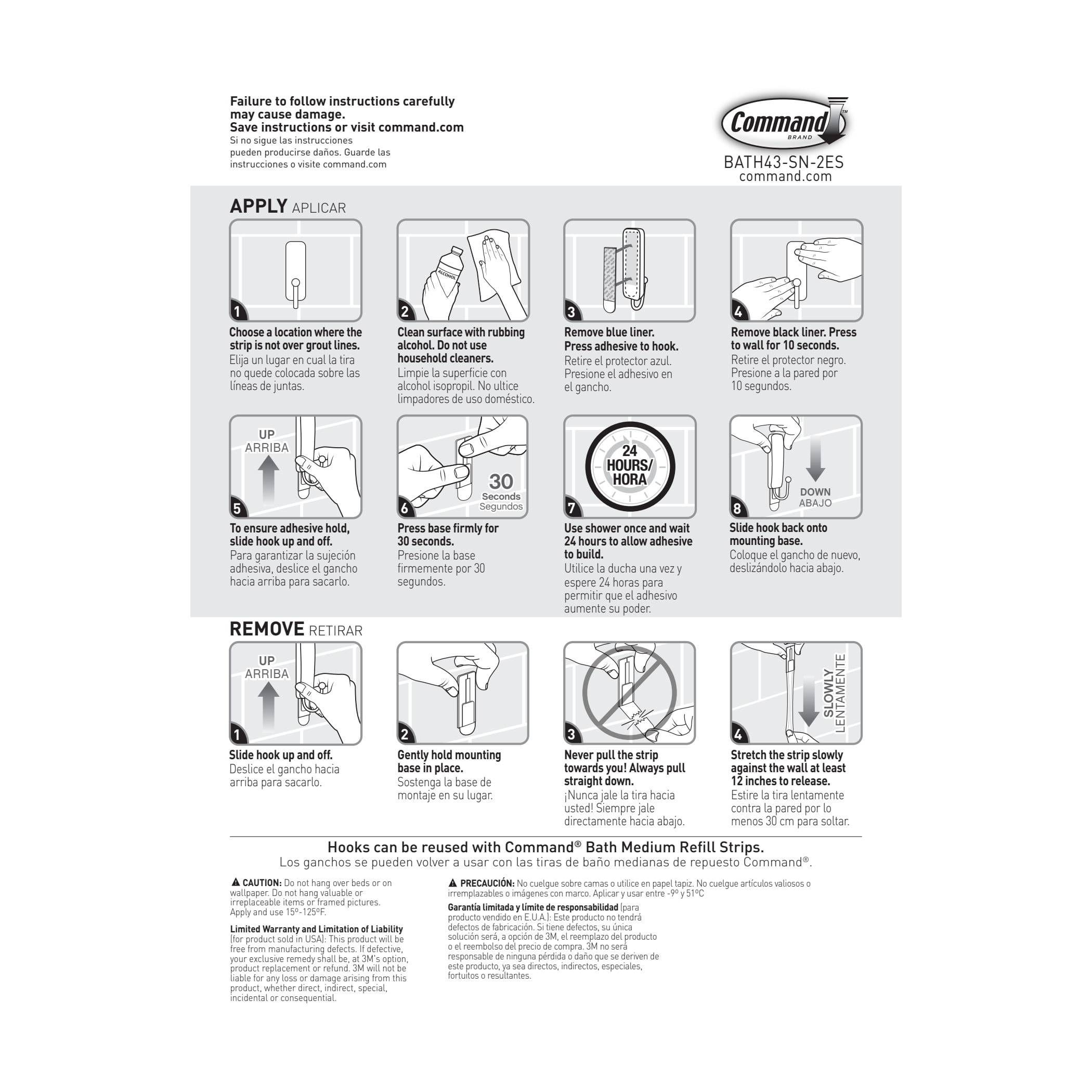 Command Bath Medium Hooks, Water Resistant Adhesive Wall Hooks for Bathroom Organization (Satin Nickel, 2 Hooks, 4 Strips) nyu2g