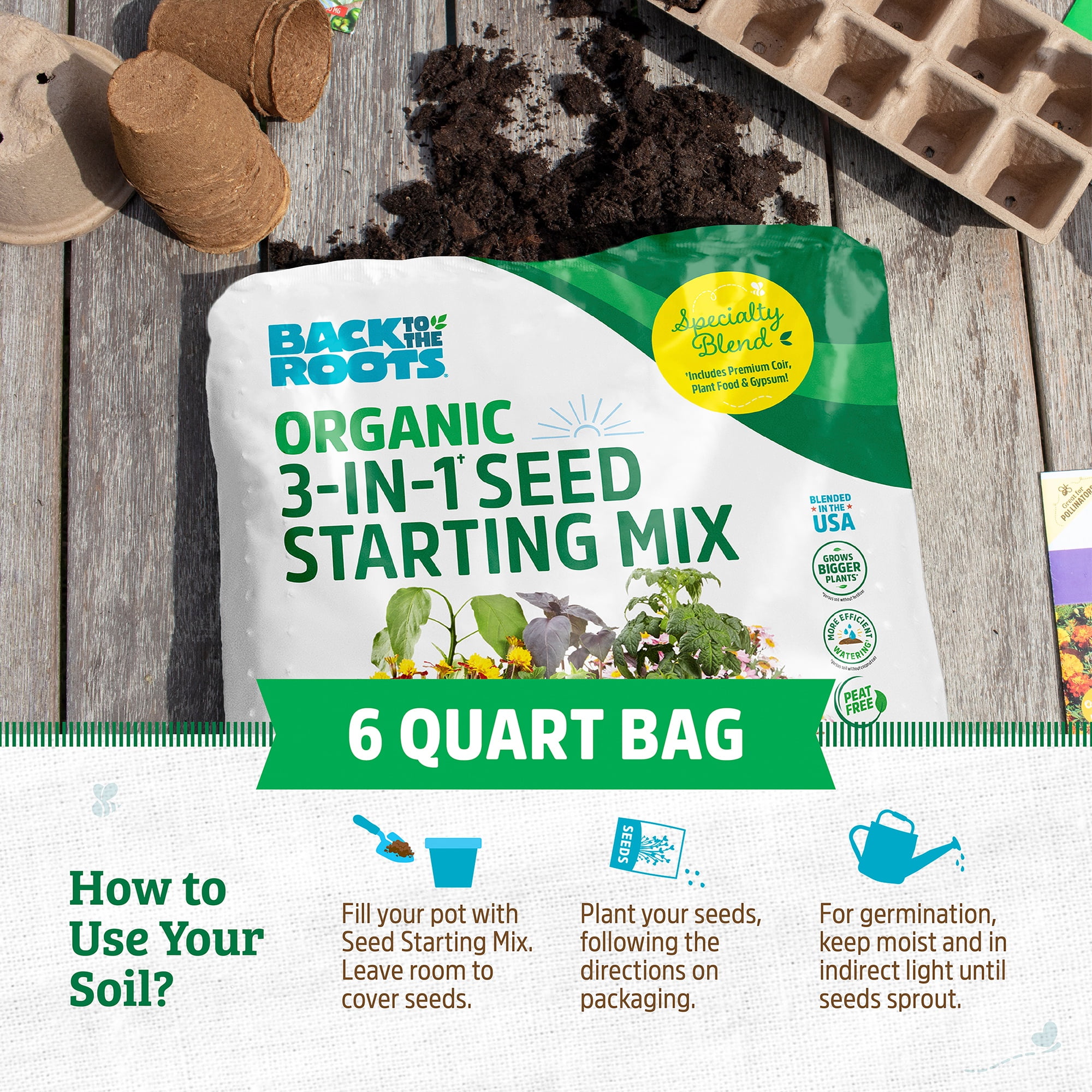 Back to the Roots Organic Seed Starting Mix, Premium Soil Blend for Seedlings (6 qt) uf64f