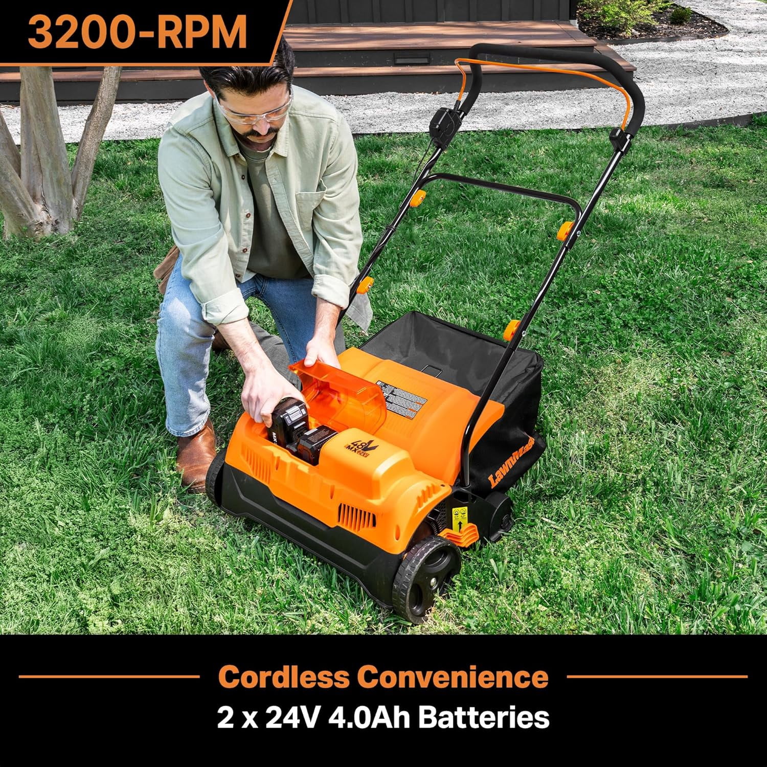 LawnMaster 48V MAX Brushless Cordless Scarifier and Dethatcher (Black, 16 in) ni4zh