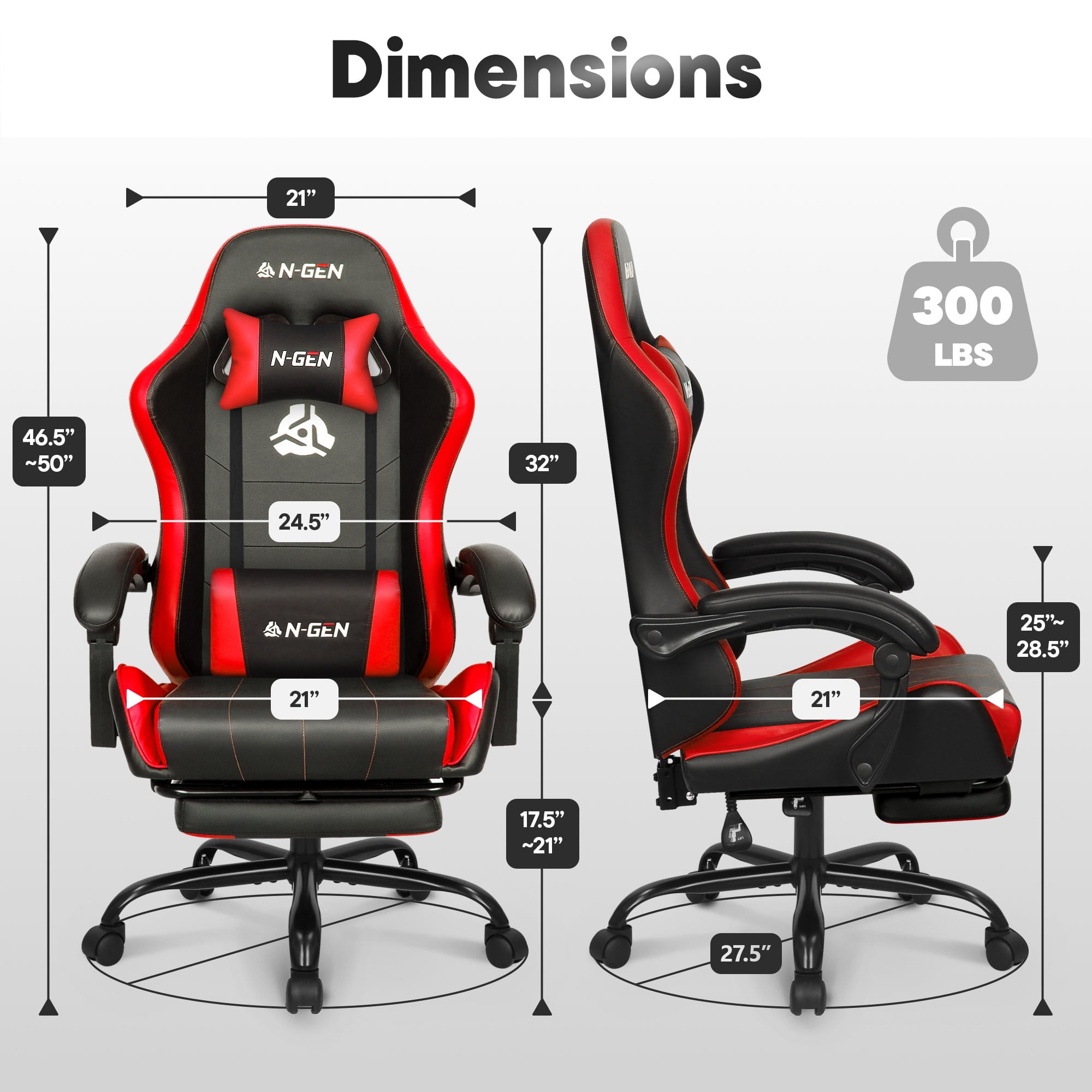 CELTOSS Ergonomic Gaming Chair with Footrest and Lumbar Support (Red, 300 lb Capacity) ehsjc