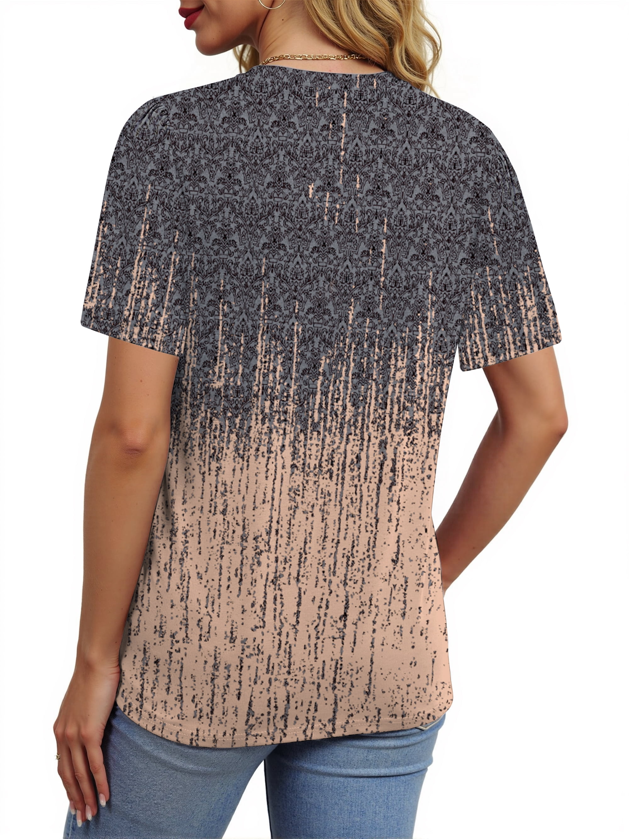 Fantaslook Womens Floral Tunic Top Crew Neck Short Sleeve Dressy Casual Blouse (Grey, L) 555be