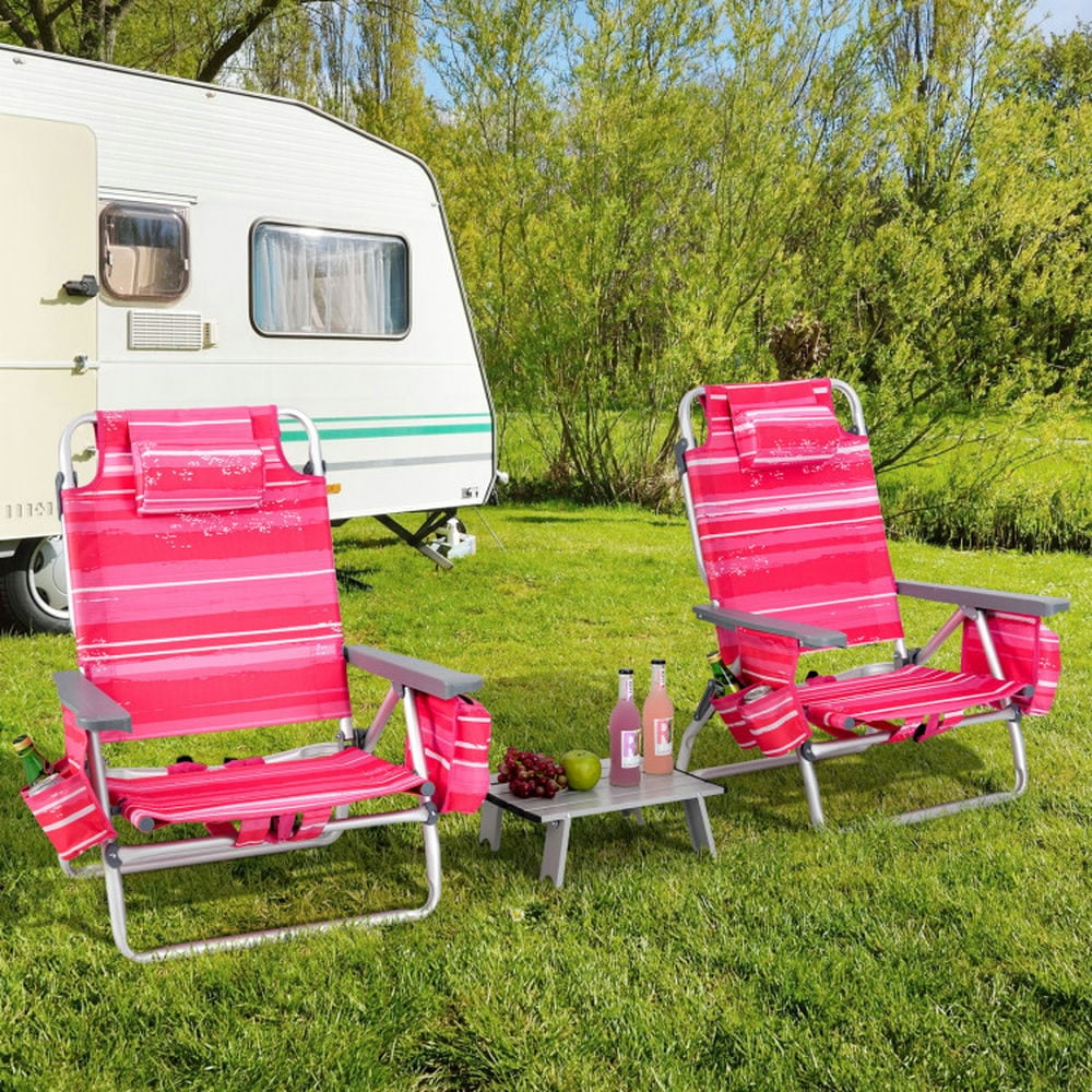 Spaco 5-Position Outdoor Folding Backpack Beach Chair Set (Hot Pink, 2 Pack) bvhha