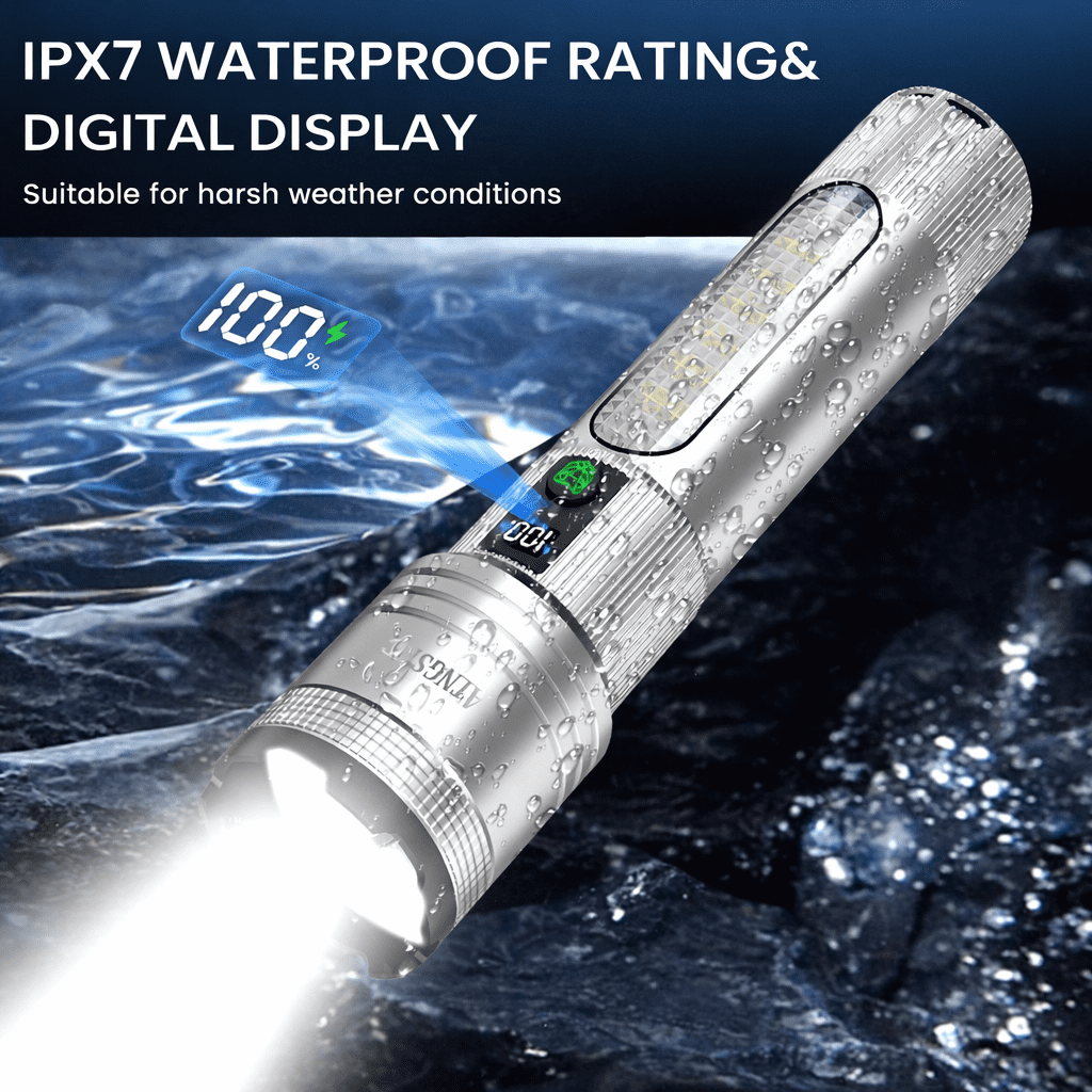 TEENHAO Rechargeable LED Flashlight, High Lumen Zoomable Tactical Light, Waterproof with 9 Modes (Silver, 1 Pack) 7kbec