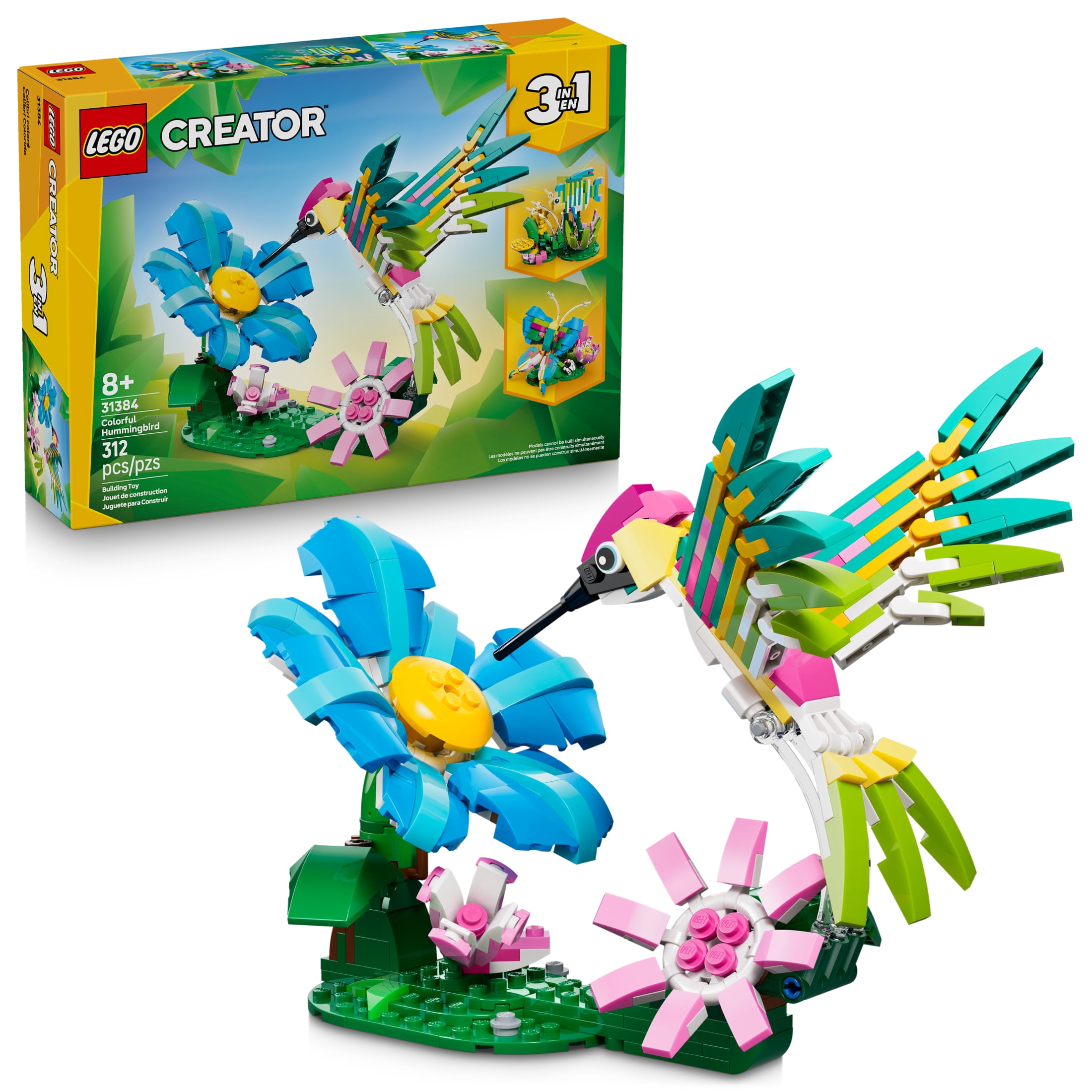LEGO Creator 3-in-1 Wild Animals Building Set, Hummingbird, Butterfly, or Tropical Fish Model (312 Pieces) 7j0d5