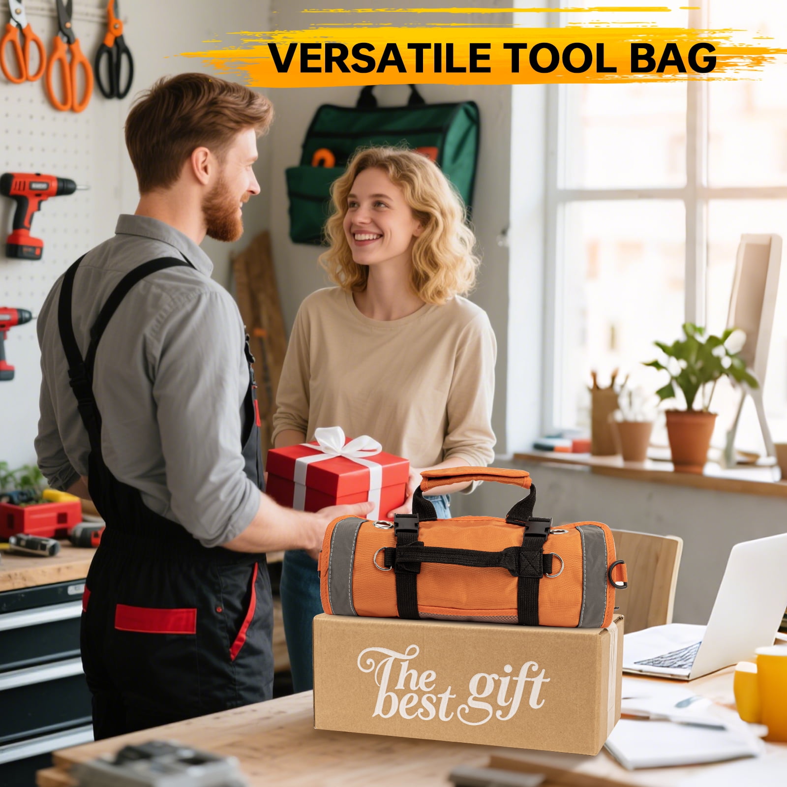 Starwal 18-Piece Home Tool Kit with Roll-Up Storage Bag (Orange, 18-Piece Set) yoi9a