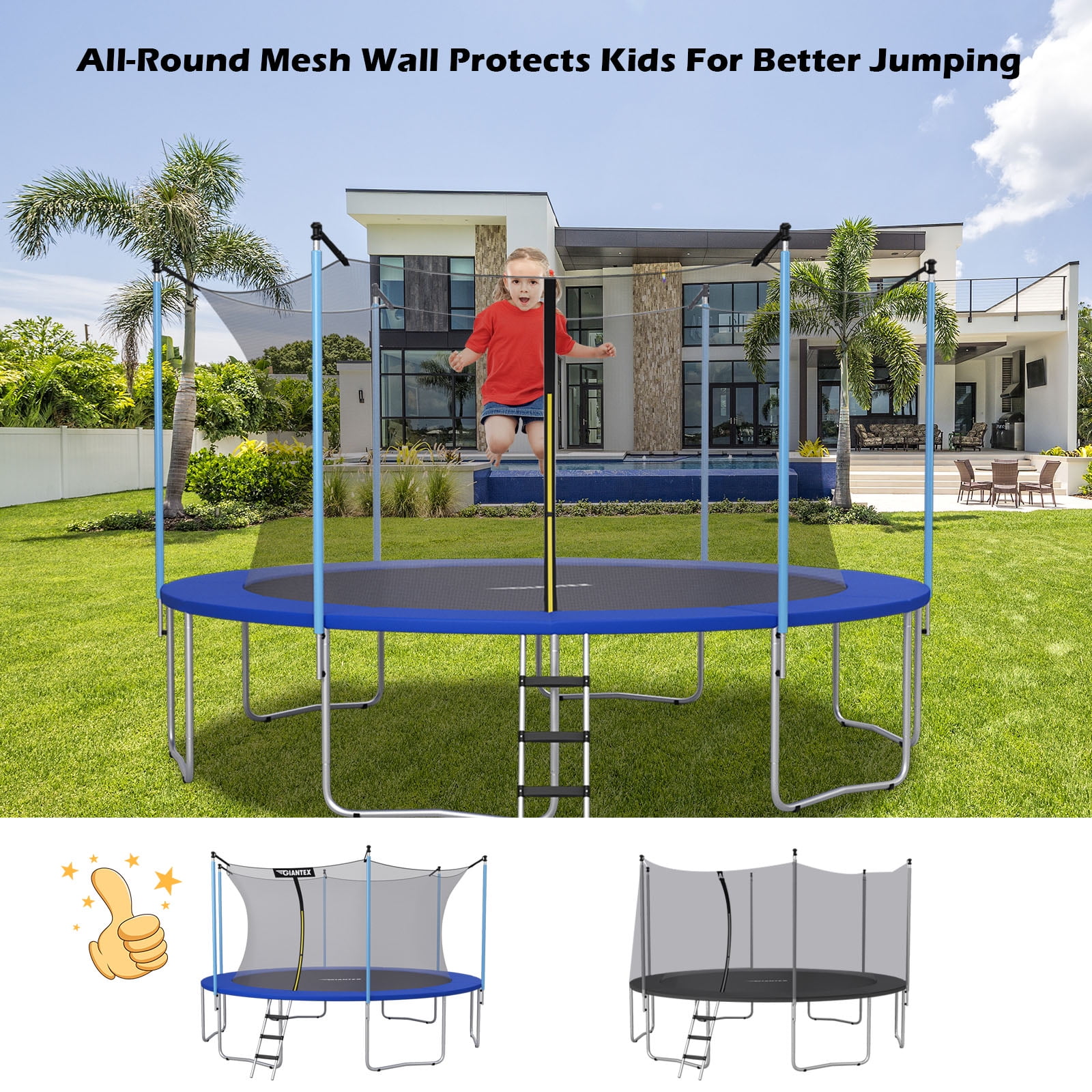 Costway 15ft Trampoline Replacement Safety Enclosure Net (Black, 6ft Height) ebsa7