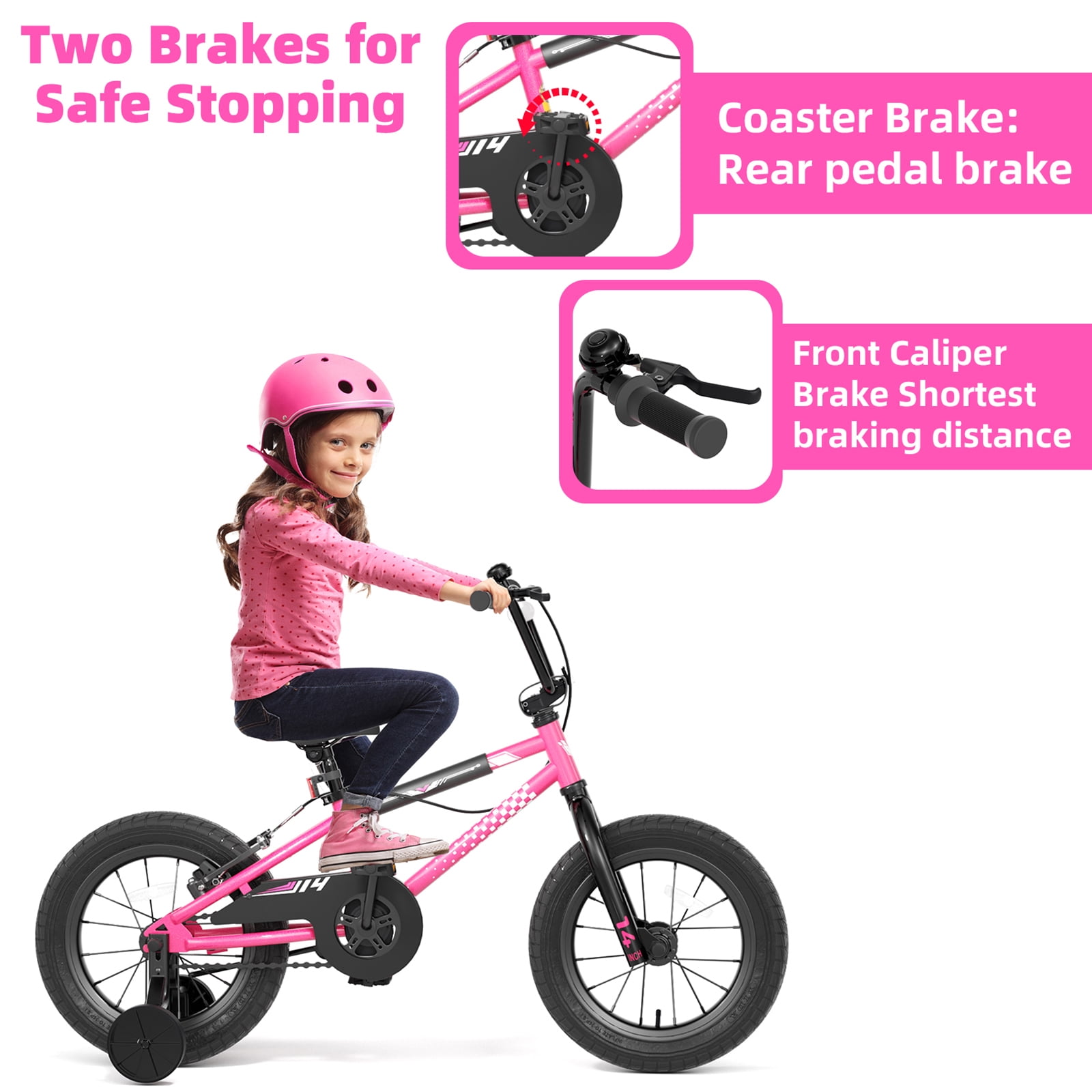 XJD BMX Style Kids Bike with Training Wheels and Coaster Brake (Pink, 16 in) 0wl5z