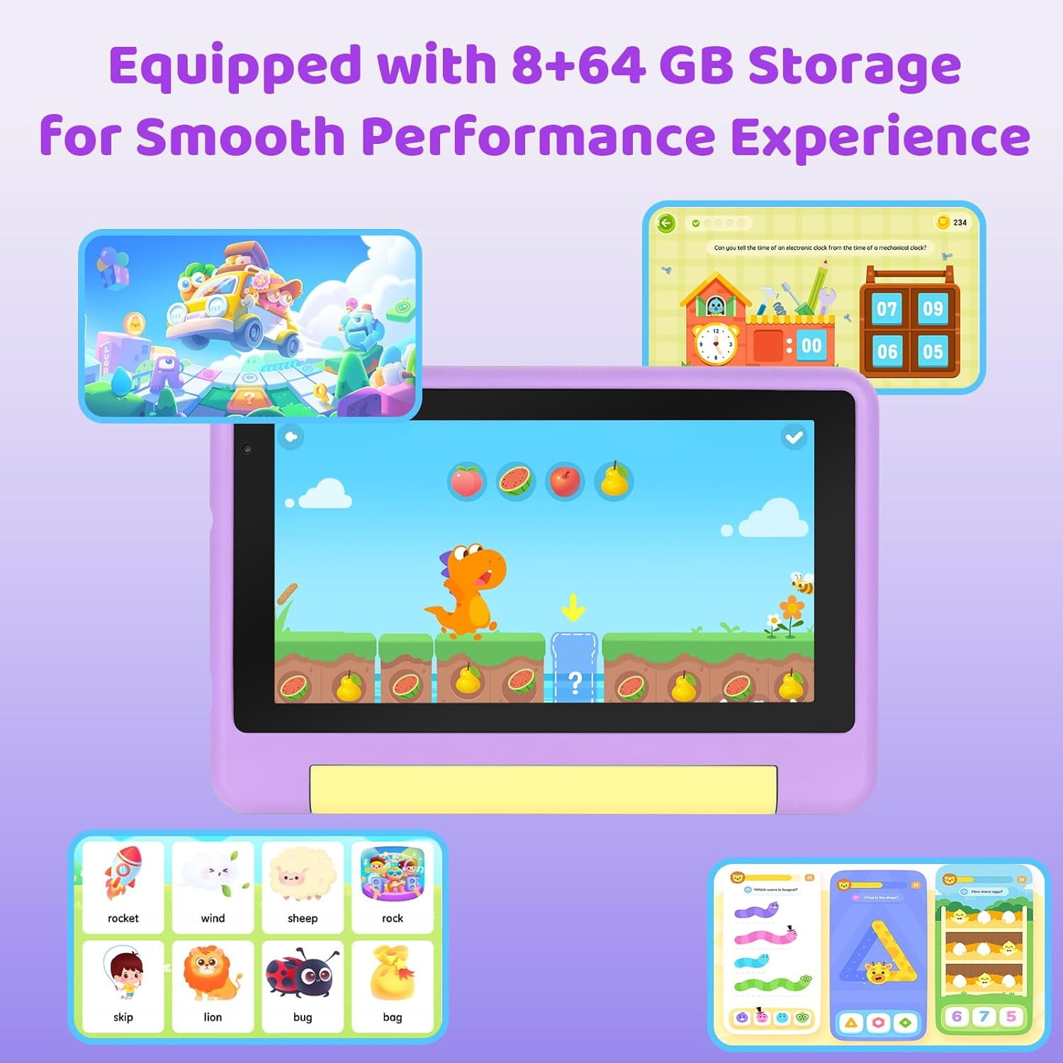 AEEZO Kids Tablet 7 in Android 13 Learning Device with Parental Control and Protective Case (Purple, 64GB) phayl
