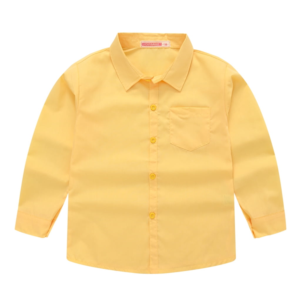Godderr Kids Long Sleeve Button Down Dress Shirt Casual Solid Color Top (Black, 4-12 Years) zllka