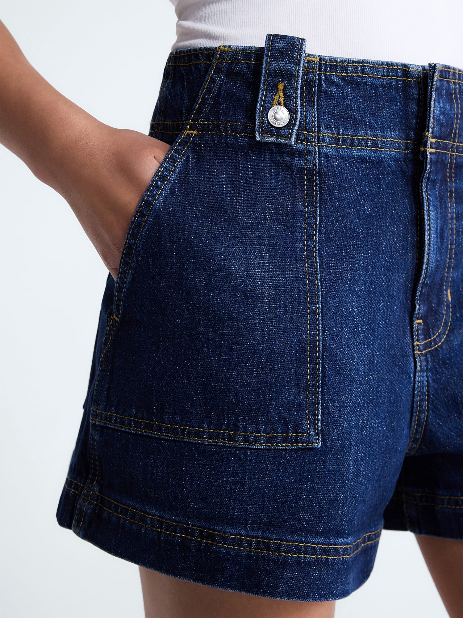 Free Assembly Women's High Rise Denim Utility Shorts (Grey, 4 in Inseam) 5l9ay
