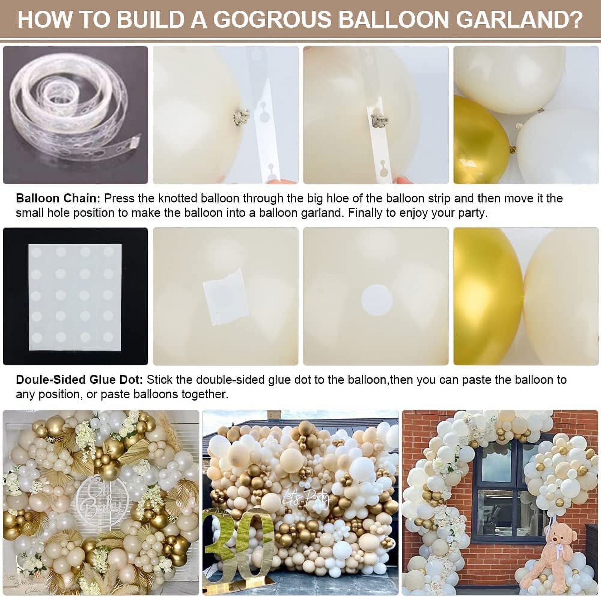 AOWEE Boho Balloon Garland Arch Kit, White and Gold Latex Balloons for Wedding and Birthday Party Decorations (126 Piece Set) kn4yj
