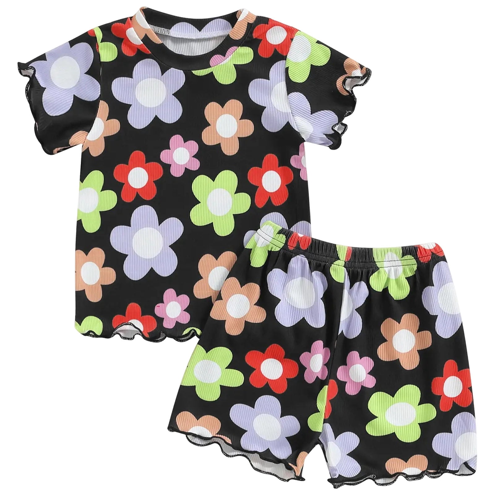 GEWSEY Kids 2-Piece Pajama Set Short Sleeve Cotton Sleepwear (Black, 4-5Y) ctmqj