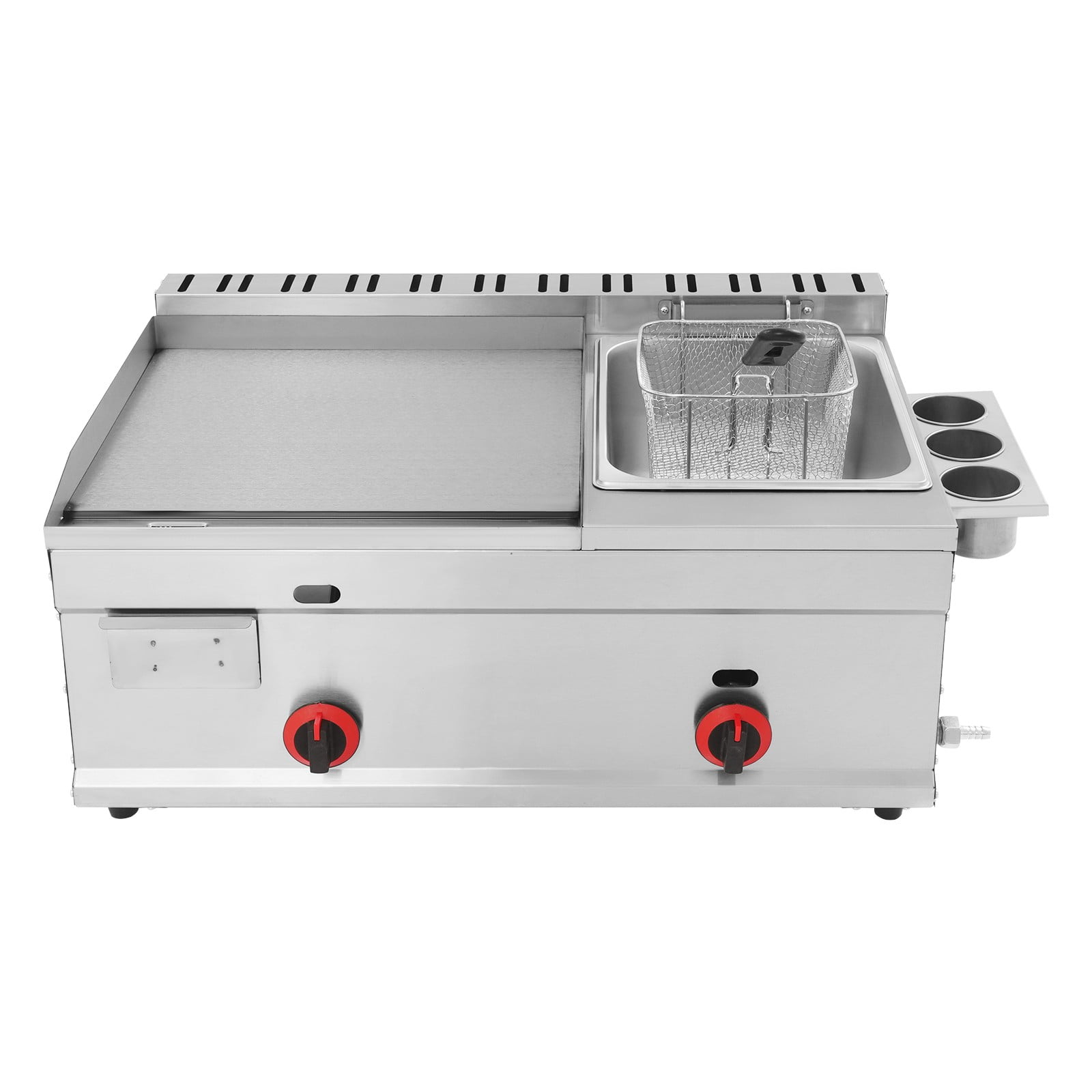 Generic Commercial Gas Propane Flat Top Grill Griddle with Deep Fryer (Silver, 1.59 gal Oil Capacity) 2m6r3
