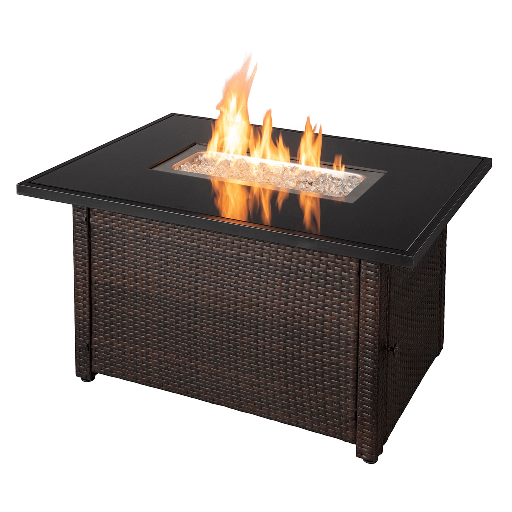 Endless Summer Rectangular Gas Fire Pit Table with Wicker Base and Fire Glass (Brown, 44 x 32 in) 1yljy
