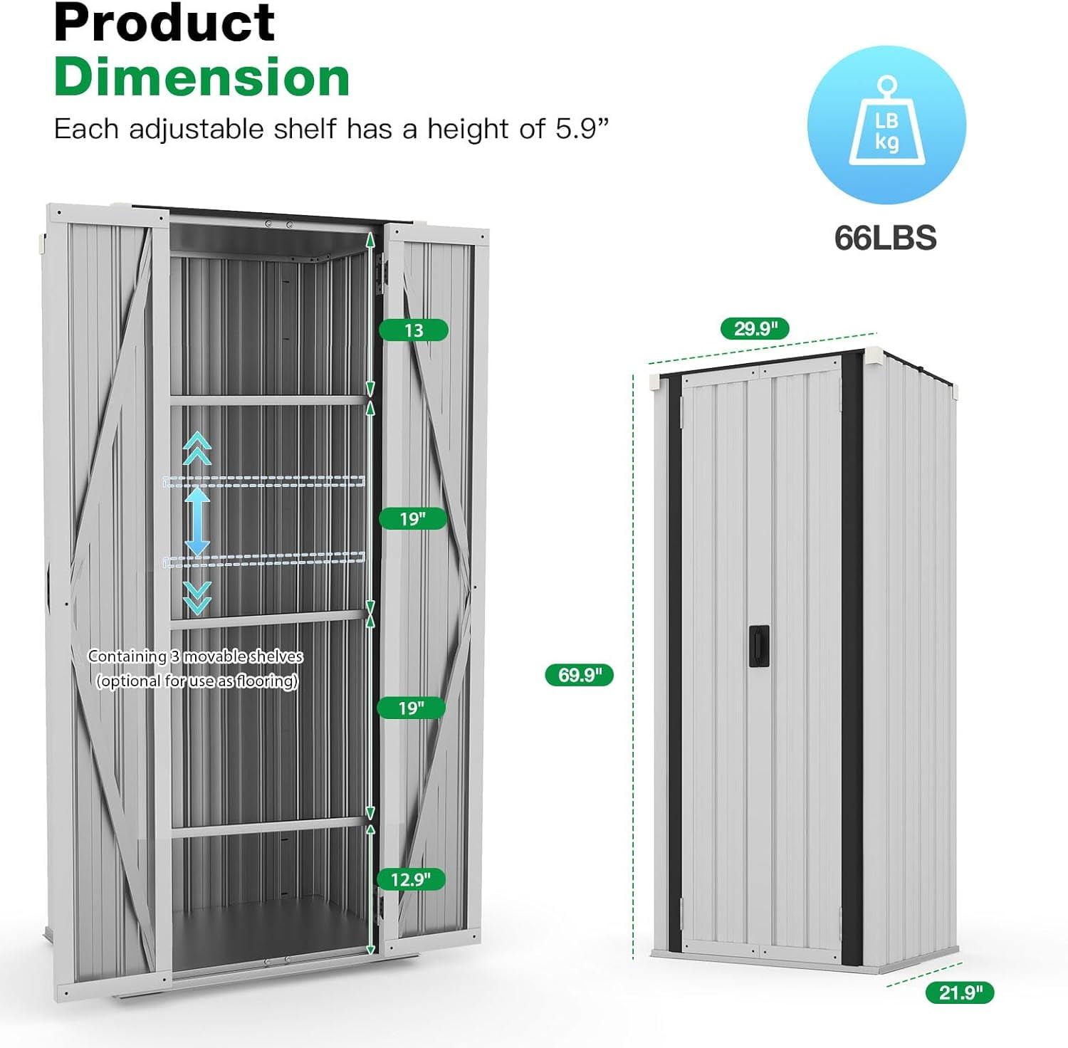 AECOJOY Outdoor Storage Cabinet Metal Organizer with Adjustable Shelves and Lockable Doors (White) lcobe