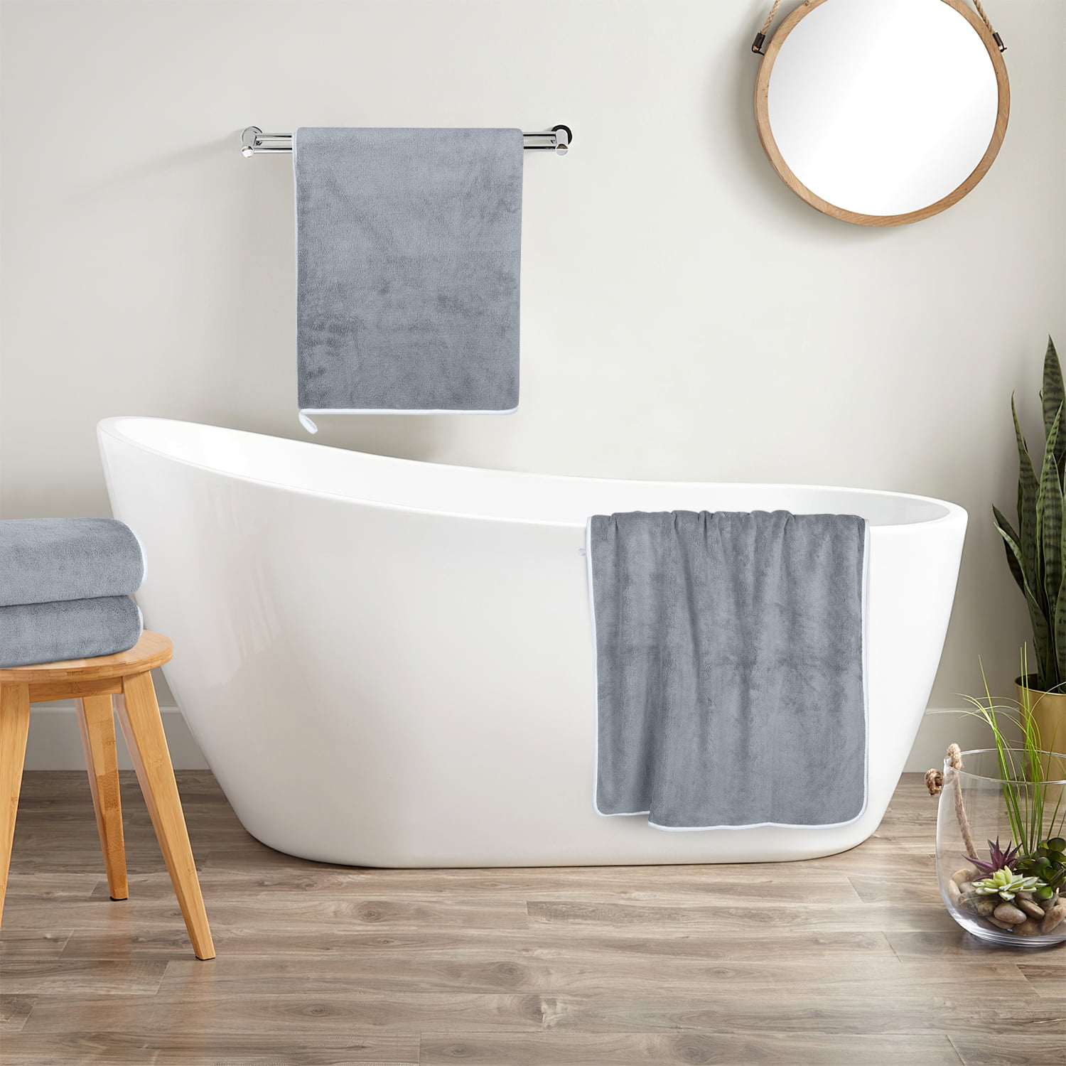 Cshidworld Bath Towels Set of 4, Highly Absorbent Quick-Dry Microfiber Bath Sheets (Grey, 28 in x 55 in) tfh7m