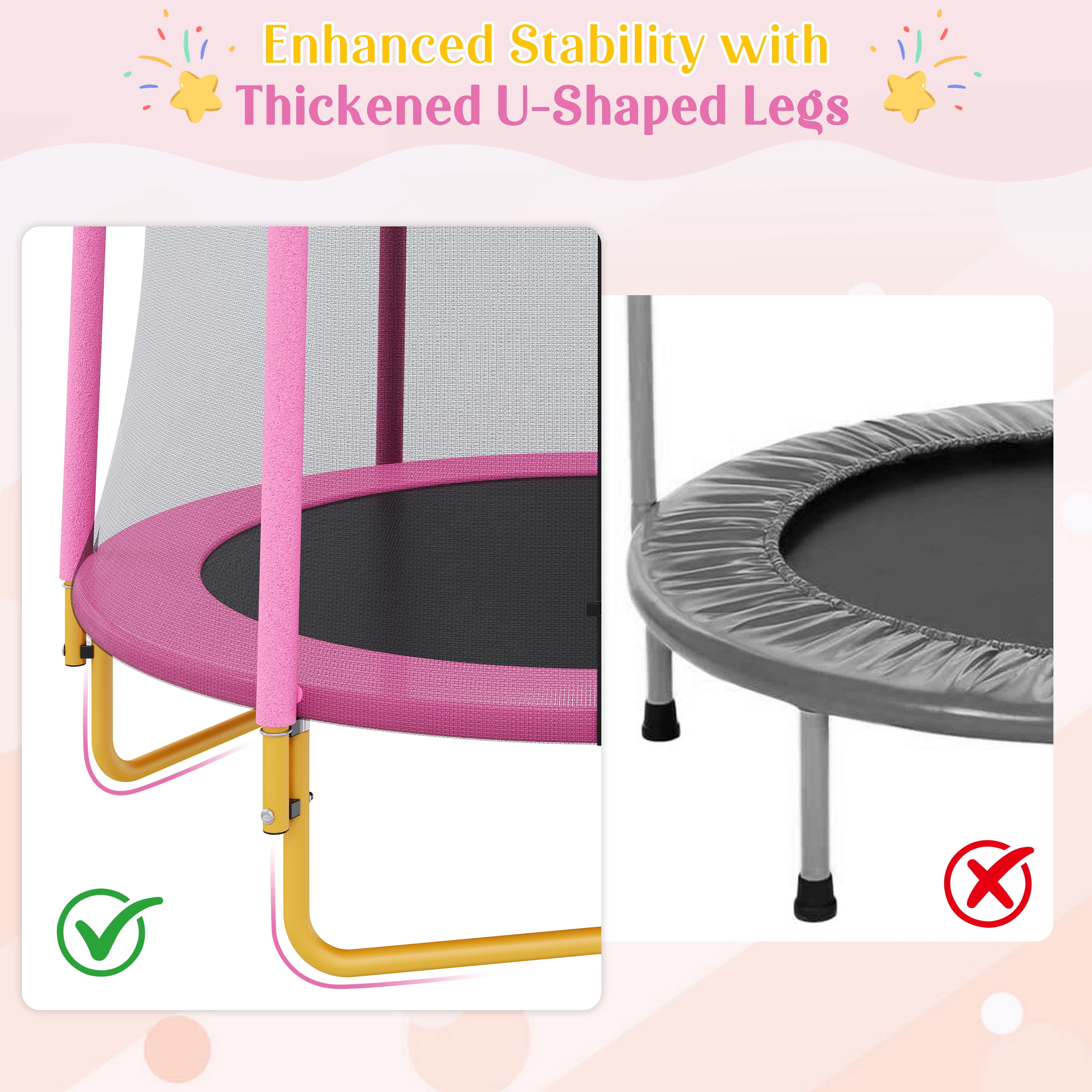 Segmart Kids Trampoline with Safety Enclosure Net and Padded Frame (Pink, 65 in) ex5fj