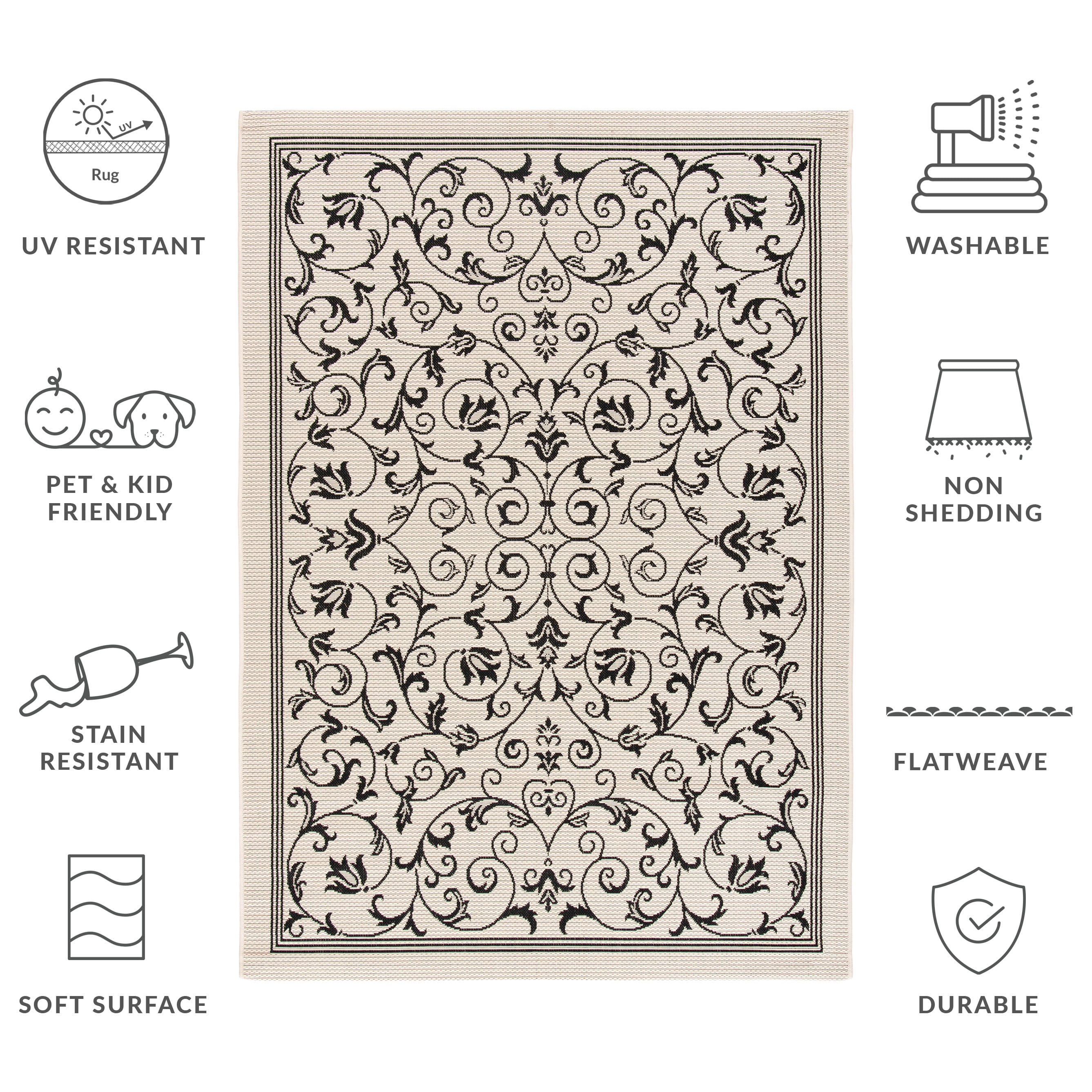 Safavieh Courtyard Nanda Botanical Indoor/Outdoor Area Rug (Sand/Black, 2 ft x 3.58 ft) r6yxg