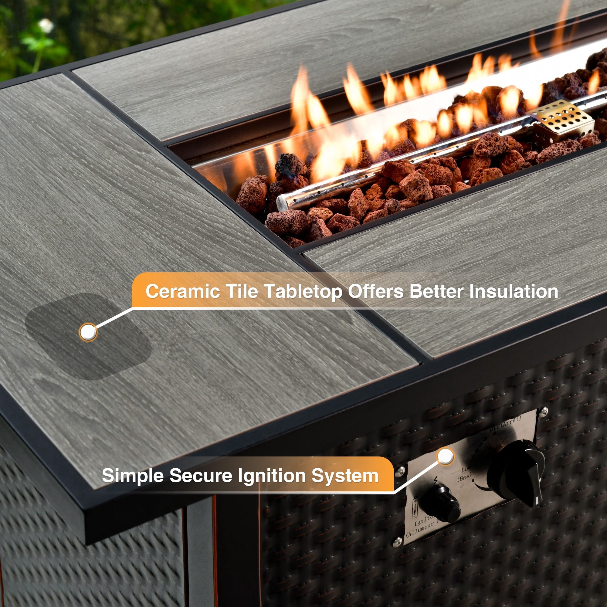 Ovios 54 Inch Propane Fire Pit Table, 50,000 BTU Outdoor Gas Fireplace with Lid and Lava Rocks (Black, 54 in) bfoc6 - Image 6