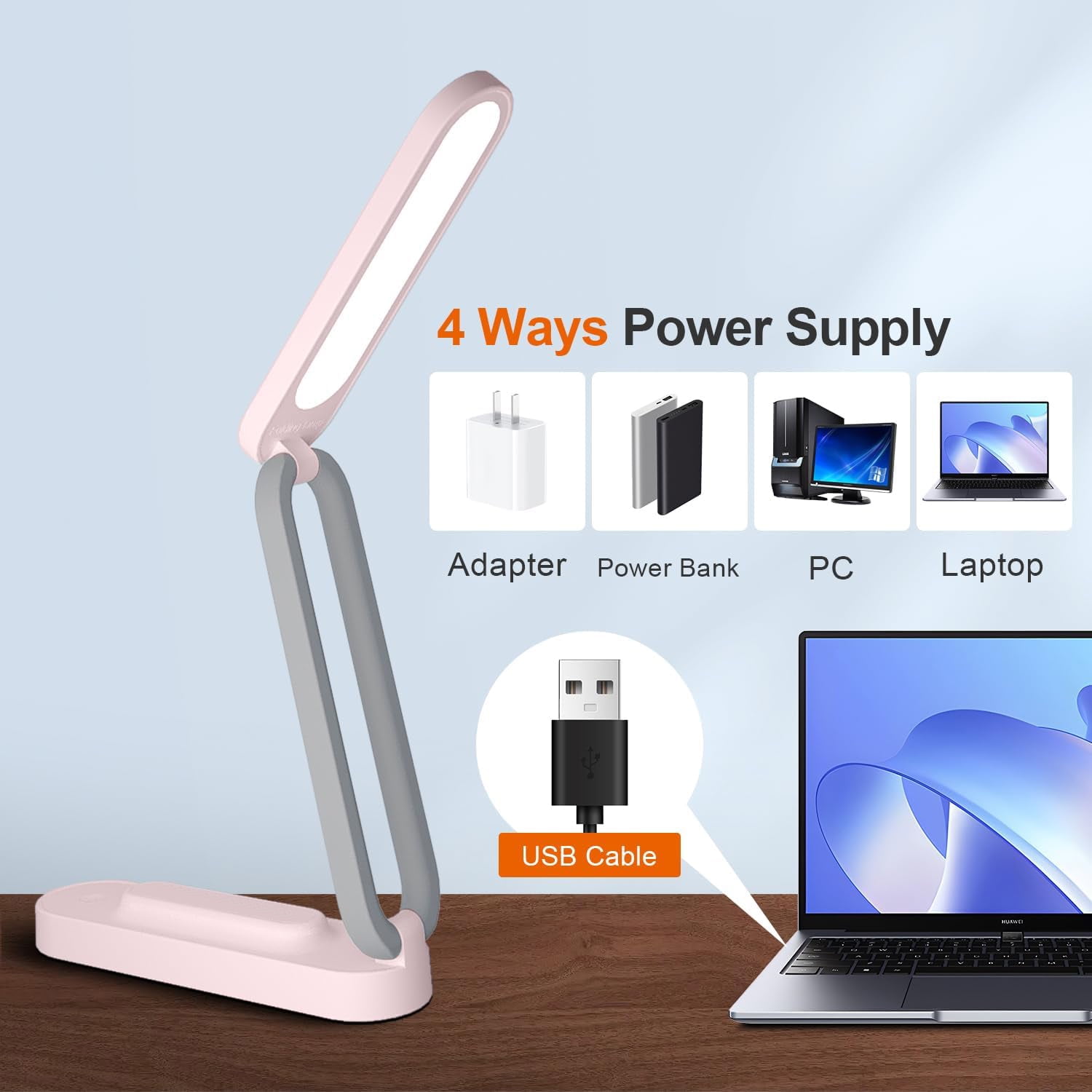 CAALOGT LED Foldable Desk Lamp, Portable Dimmable Table Light for Office and Home (Pink, 6.7 in x 1.77 in x 1.55 in) 0yana