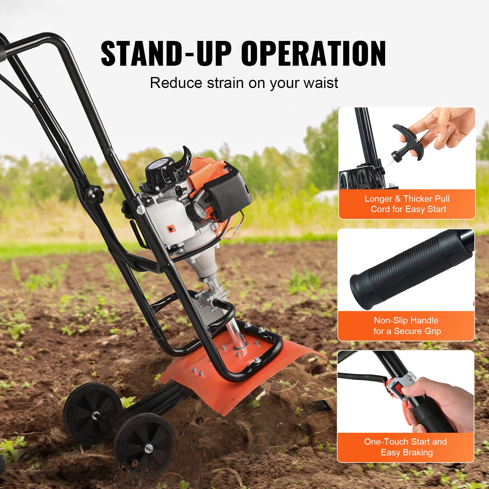 KFFKFF 31CC 4-Stroke Gas Garden Tiller, Adjustable 4-Tine Cultivator for Lawn and Soil (13.38 in Width) wqeep