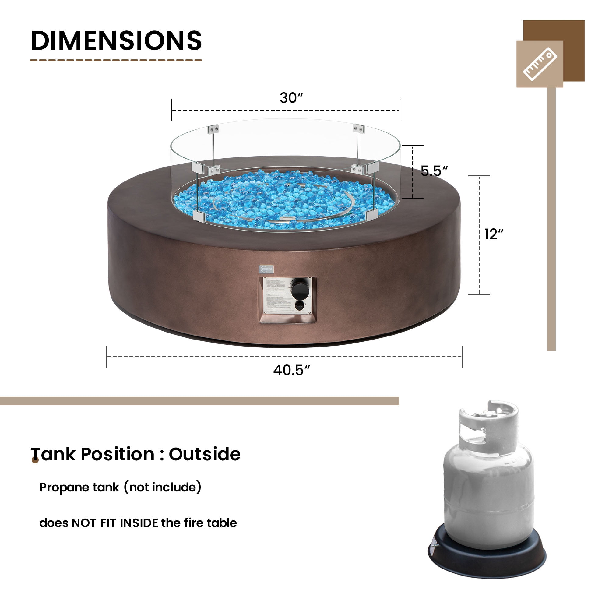 VENTOPYR Outdoor Propane Fire Pit Table, 50000 BTU Round Patio Heater with Wind Guard (Dark Bronze, 40.5 in) dyuqy