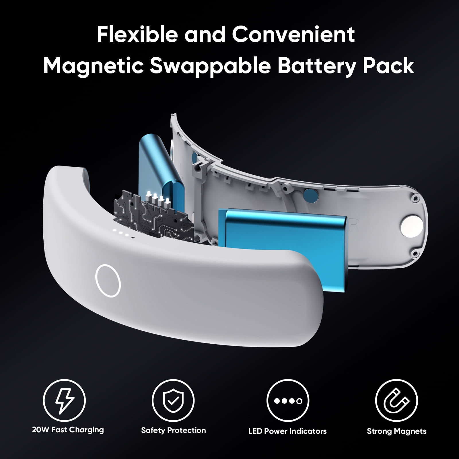 Sonicgrace S3 Duo Magnetic Battery Head Strap for Meta Quest 3 & 3S (White, 16000mAh Dual Battery Pack) wjr0h
