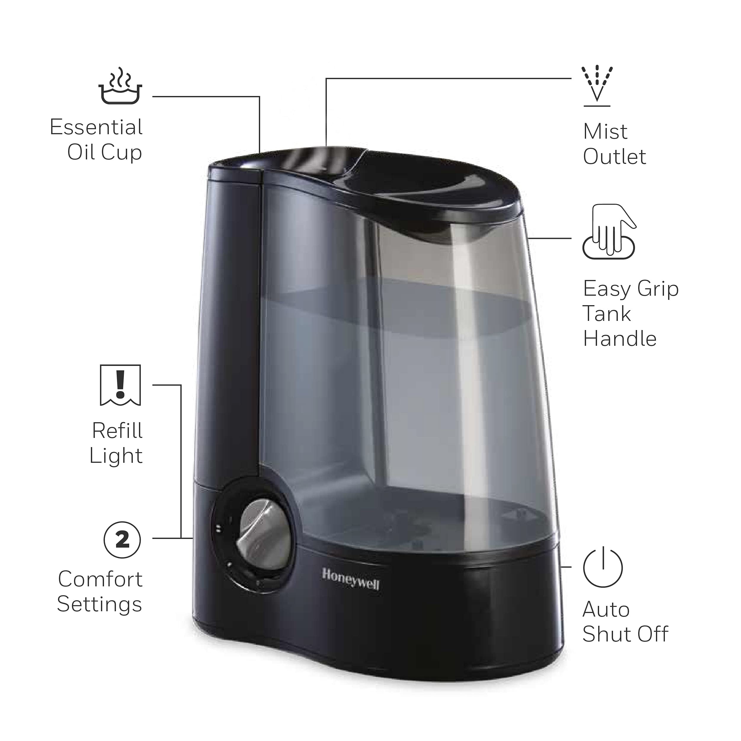Honeywell Warm Mist Humidifier HWM705B (Filter Free, Quiet Operation, Black, 1 gal) 19mmj