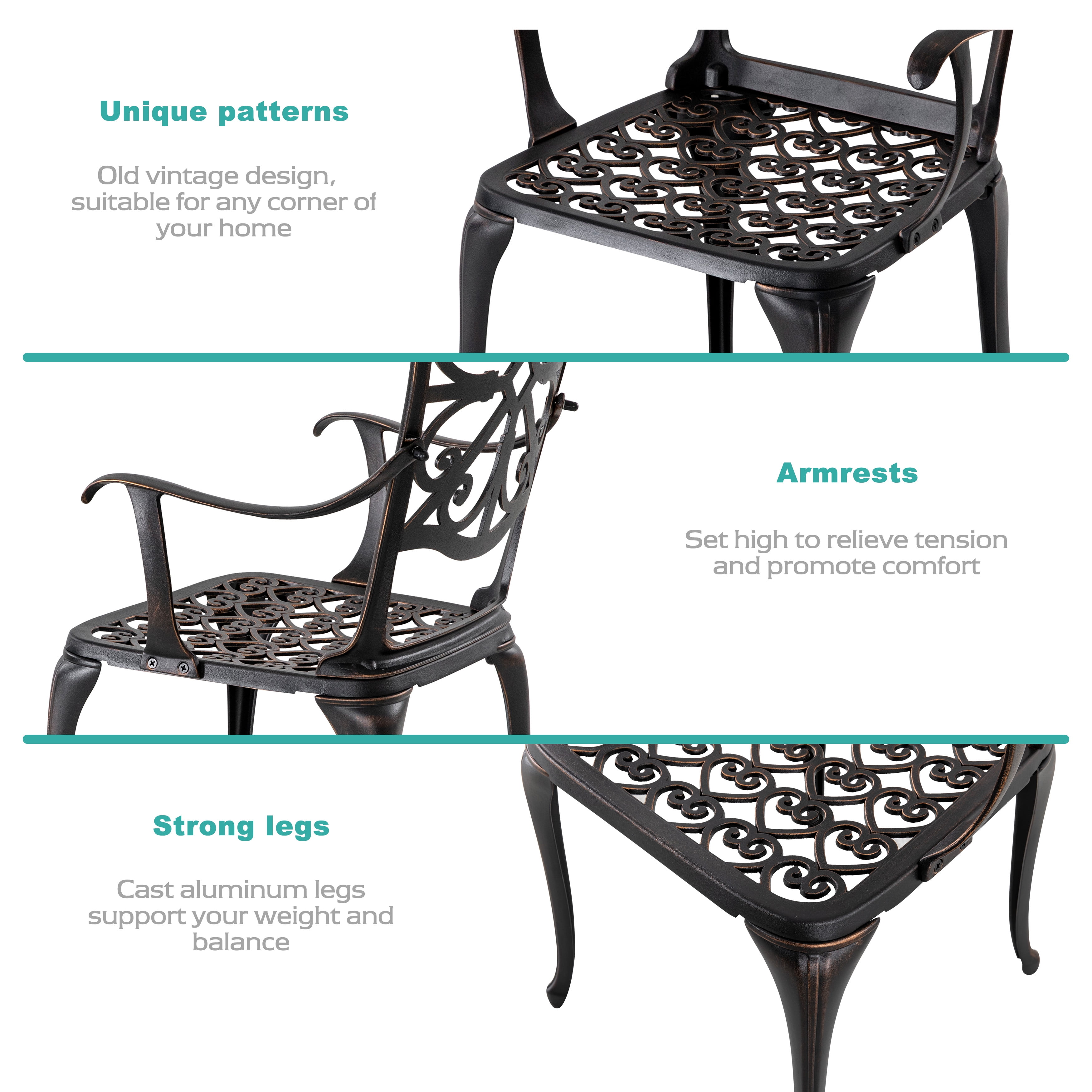 Nuu Garden 3 Piece Cast Aluminum Outdoor Bistro Set (Antique Bronze, 3-Piece) zcfce