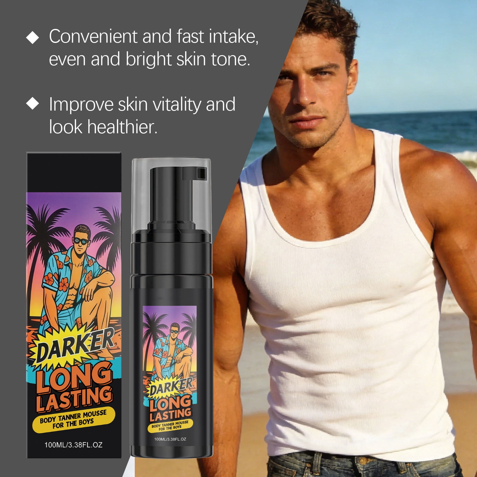 Jienlioq Sunless Tanning Foam, Long-Lasting Self Tanner for Natural Sun-Kissed Glow, Waterproof and Streak-Free (Bronze, 3.38 fl oz) z0i37